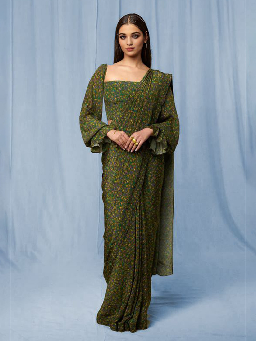 

BAESD Floral Printed Pure Georgette Saree, Green