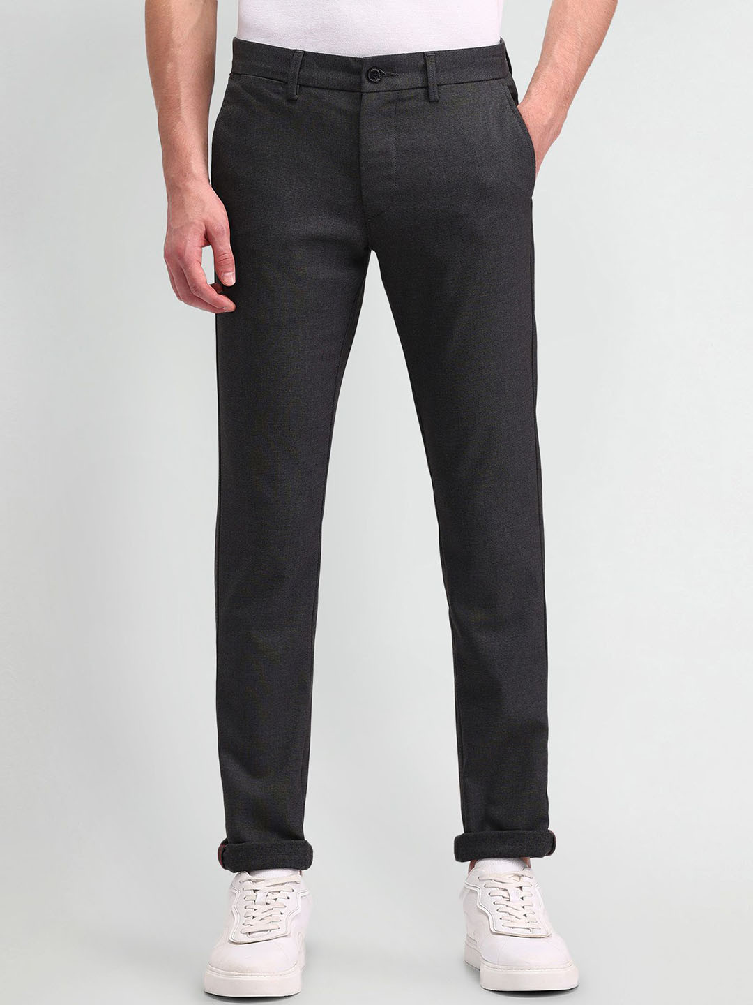 

Arrow Sport Men Urban Slim Mid-Rise Slim Fit Trousers, Grey