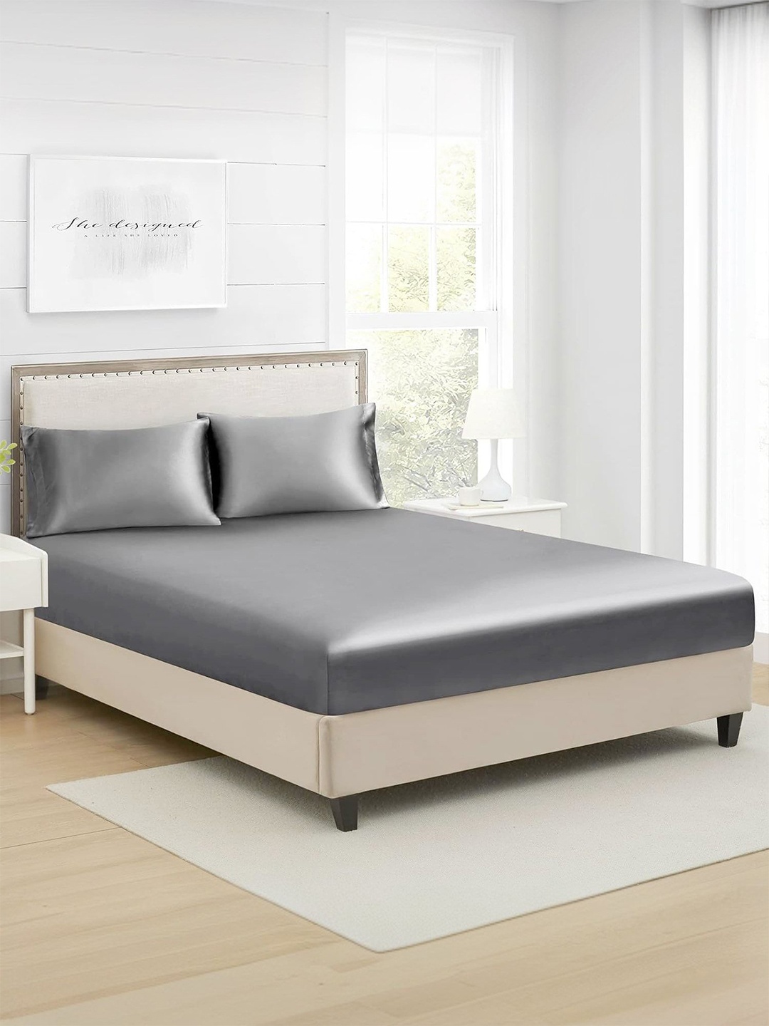 

MUSH Luxurious Grey 400 TC Satin Silk King Bedsheet Set 1.98m x 1.82m