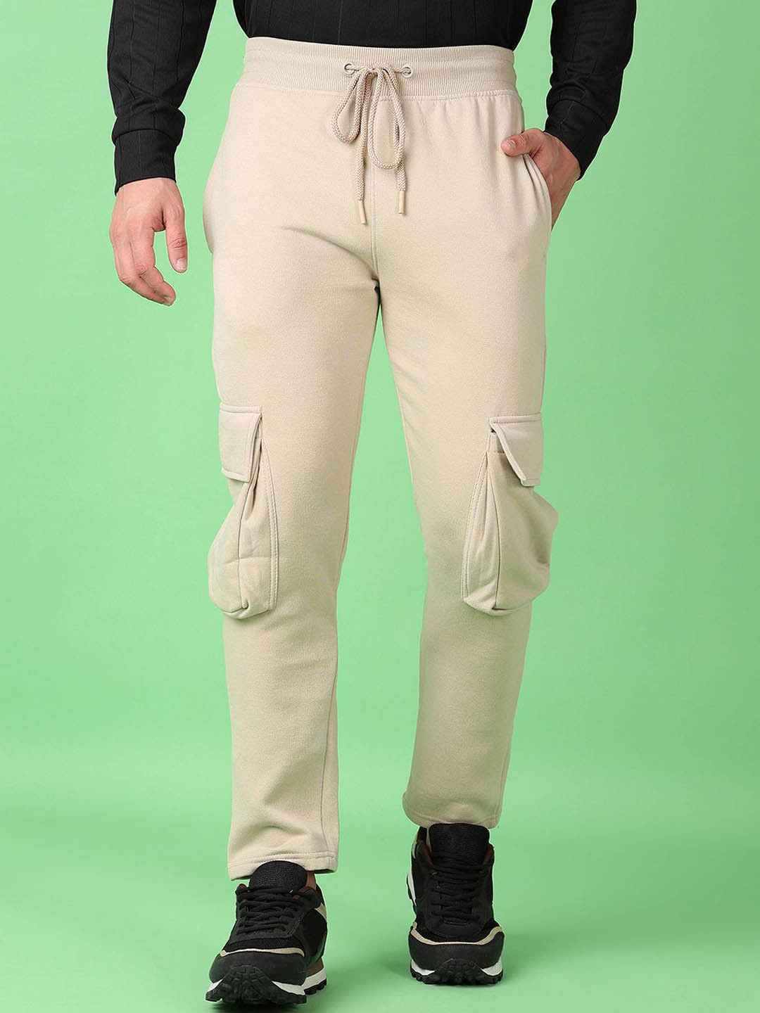 

V-Mart Men Cotton Mid-Rise Regular Fit Track Pant, Beige