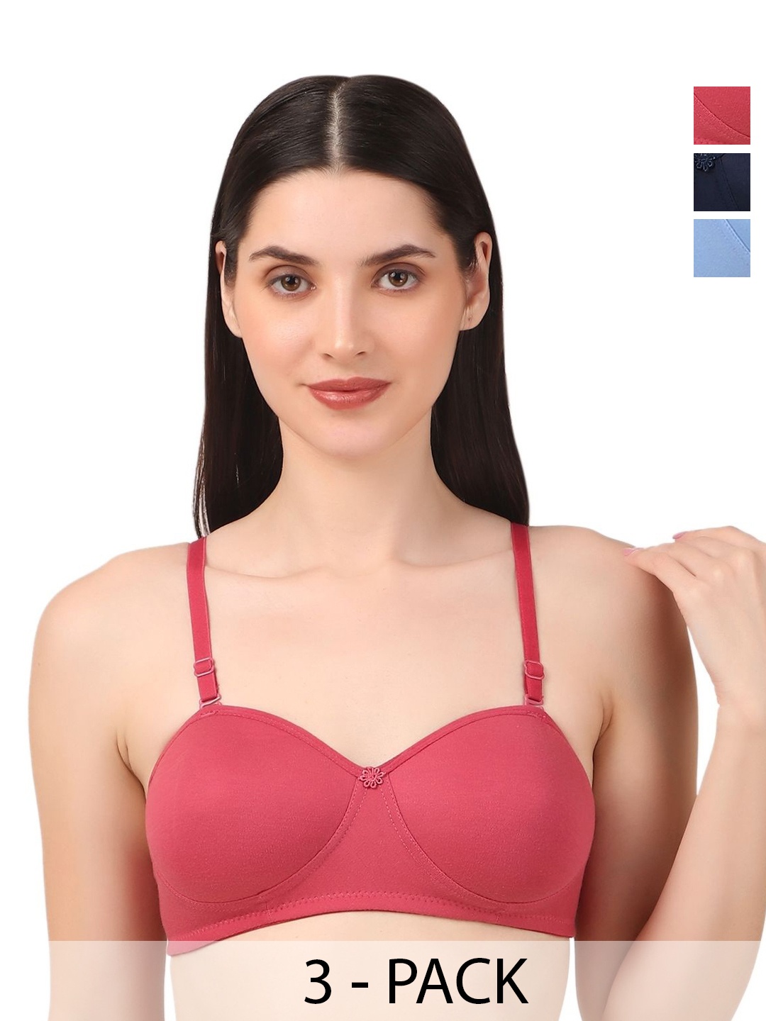 

Piylu Pack of 3 Seamless Medium Coverage Lightly Padded Bra, Red