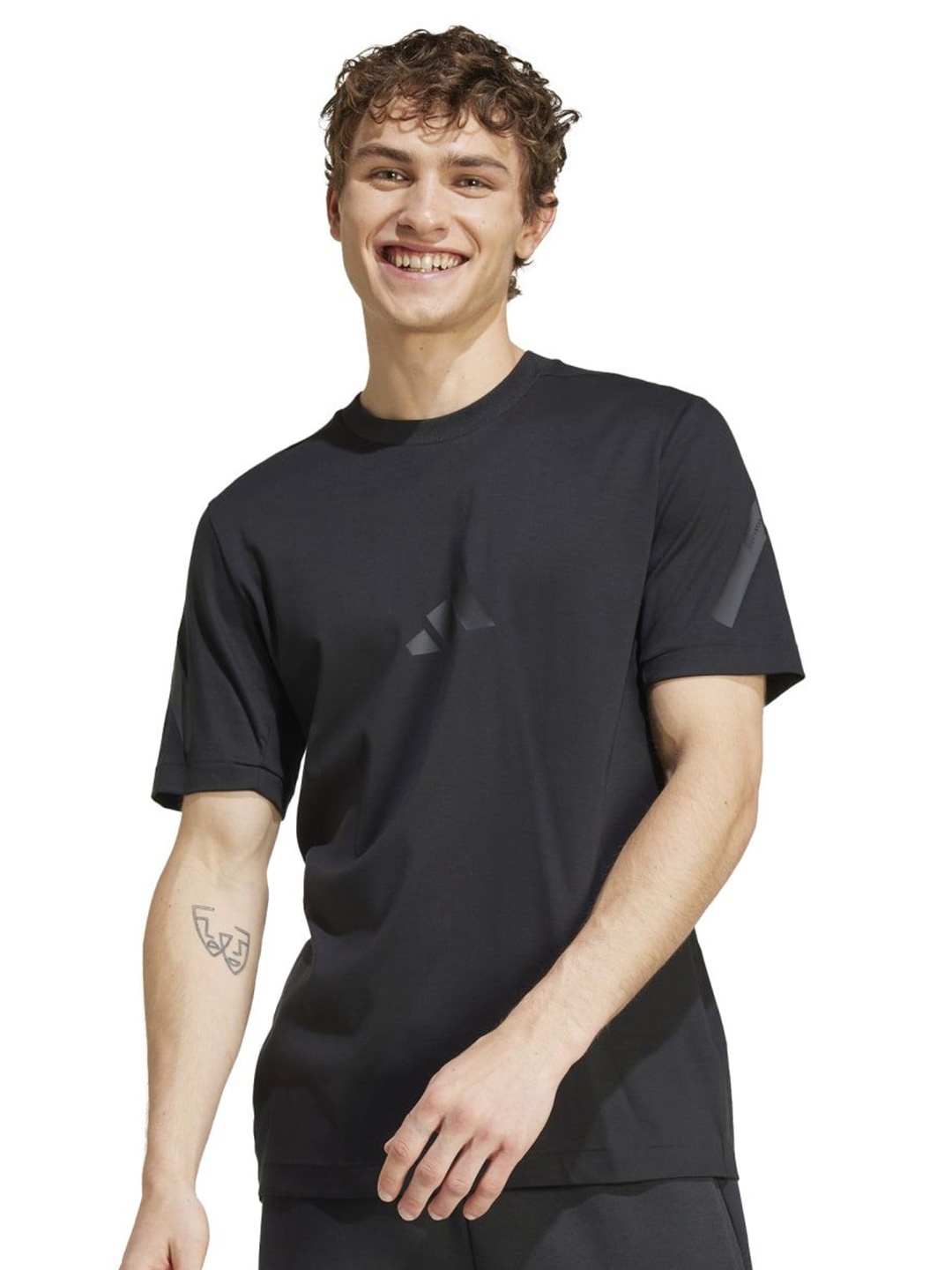 

ADIDAS Men Brand Logo Printed Round Neck Cotton T-shirt, Black