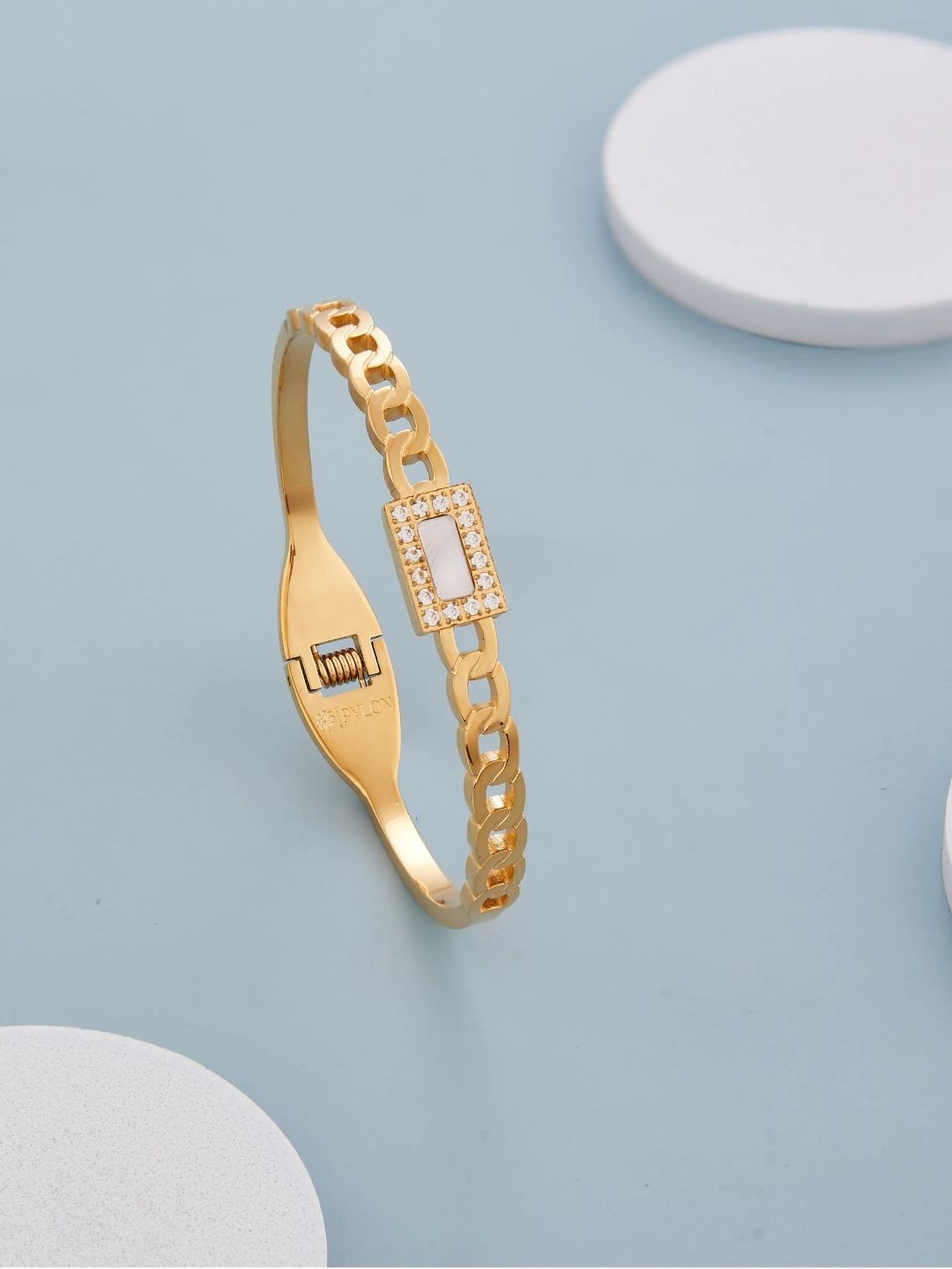 

PYLON Stainless Steel American Diamond Kada Bracelet, Gold