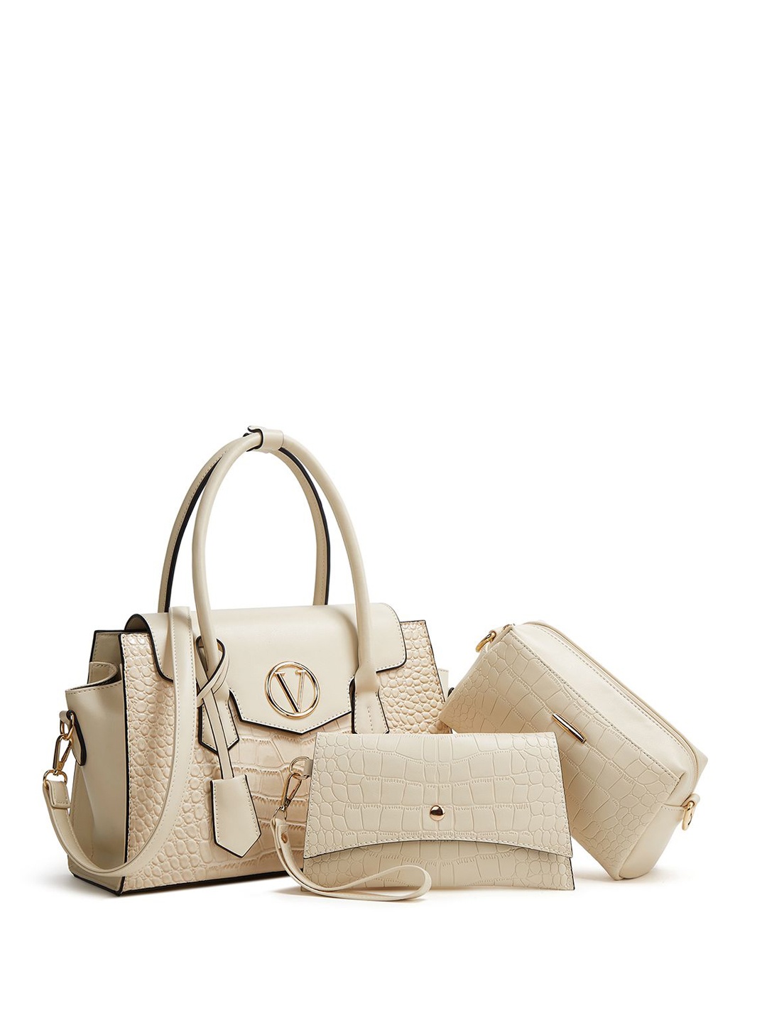 

RAVE Women Textured Structured Handheld Bags, Beige