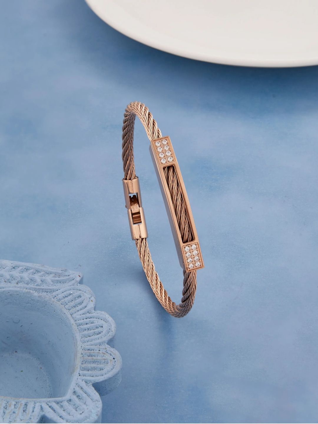 

PYLON Stainless Steel American Diamond Kada Bracelet, Rose gold