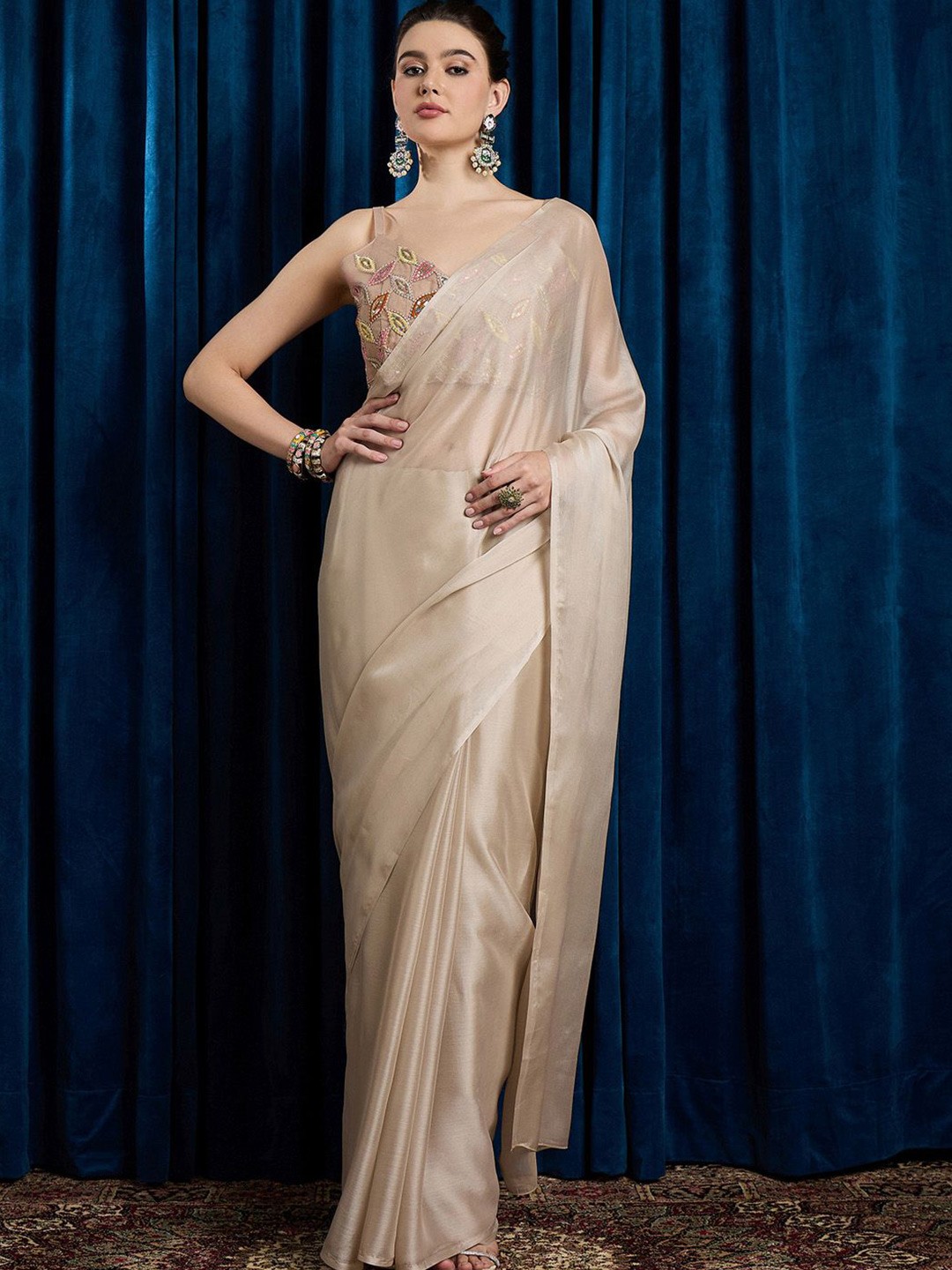 

Anouk Rustic Party Wear Saree, Beige