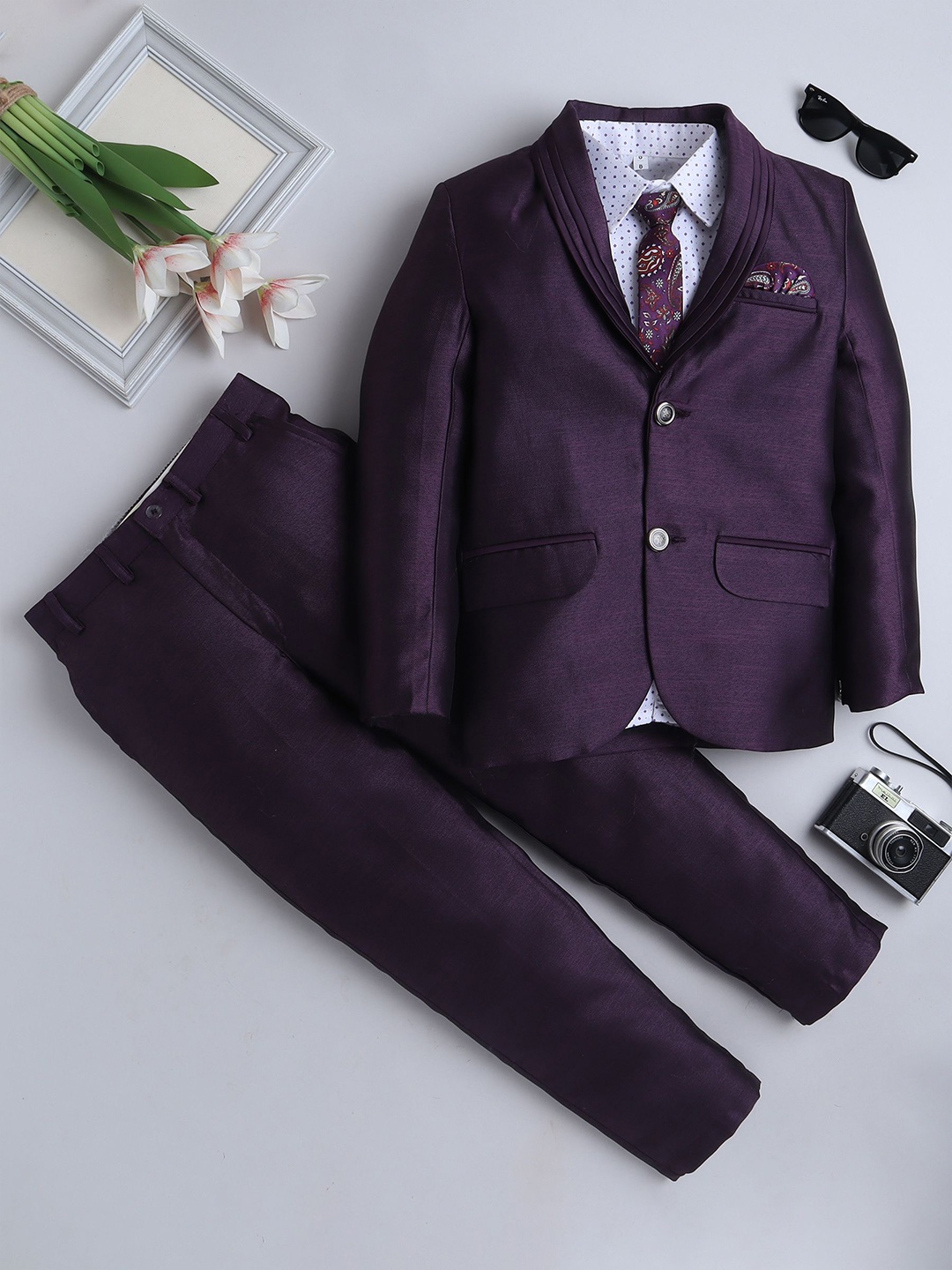 

BAESD Boys Notched Lapel Single-Breasted 3-Piece Suit Set, Purple