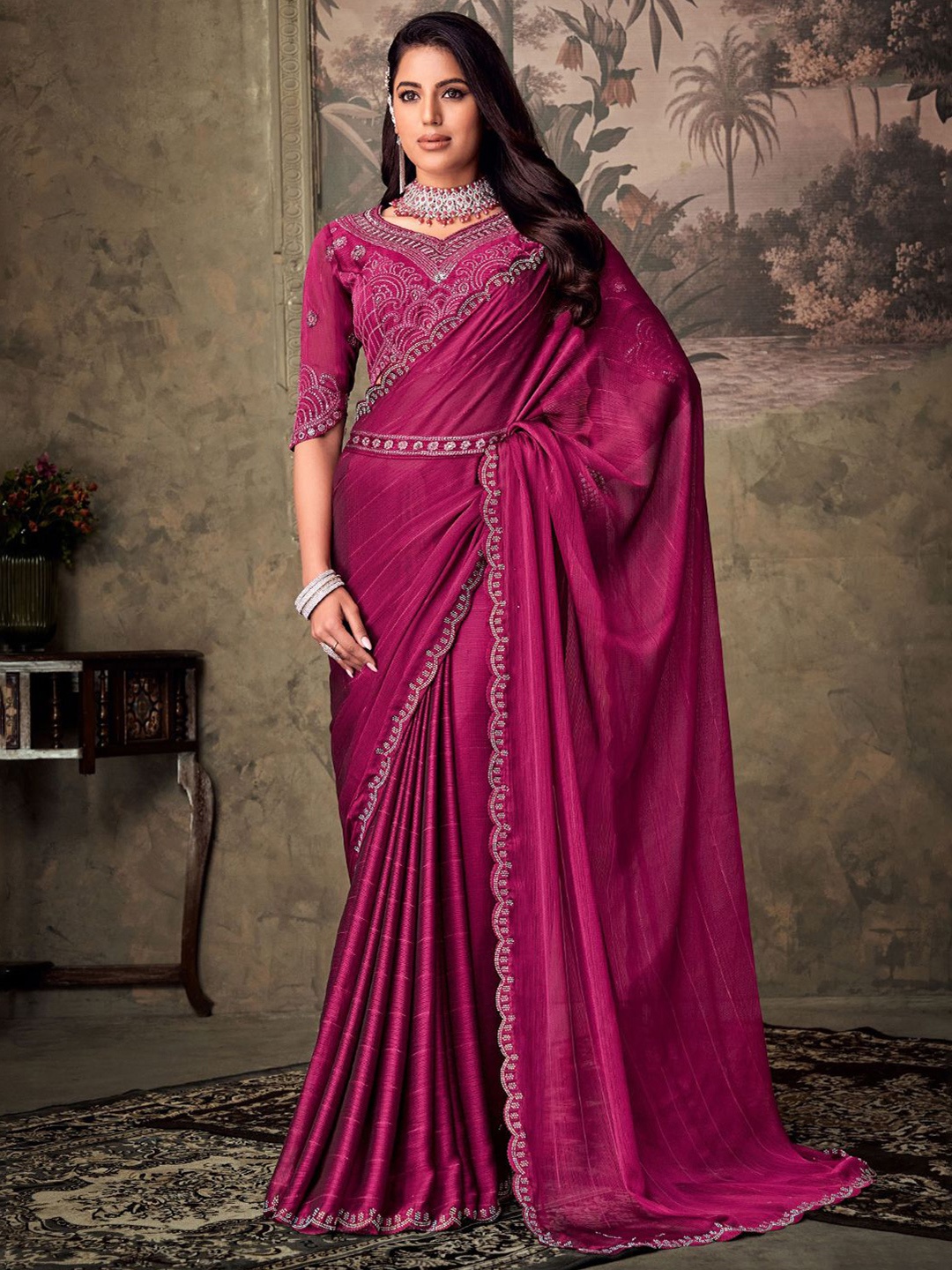 

SANSKAR Embroidered Saree, Pink