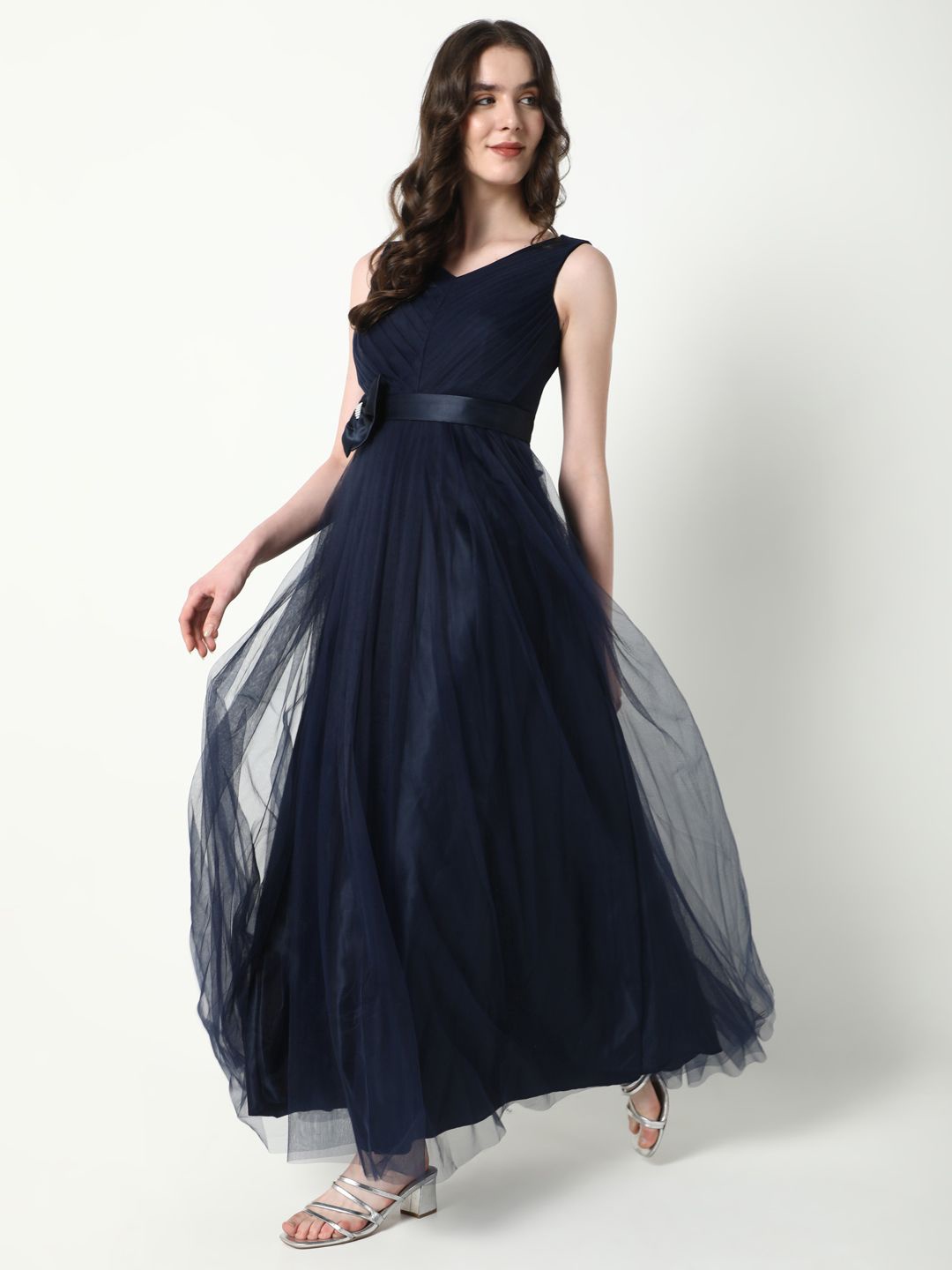 

SHOWOFF Women V-Neck Fit & Flare Maxi Dress, Navy blue