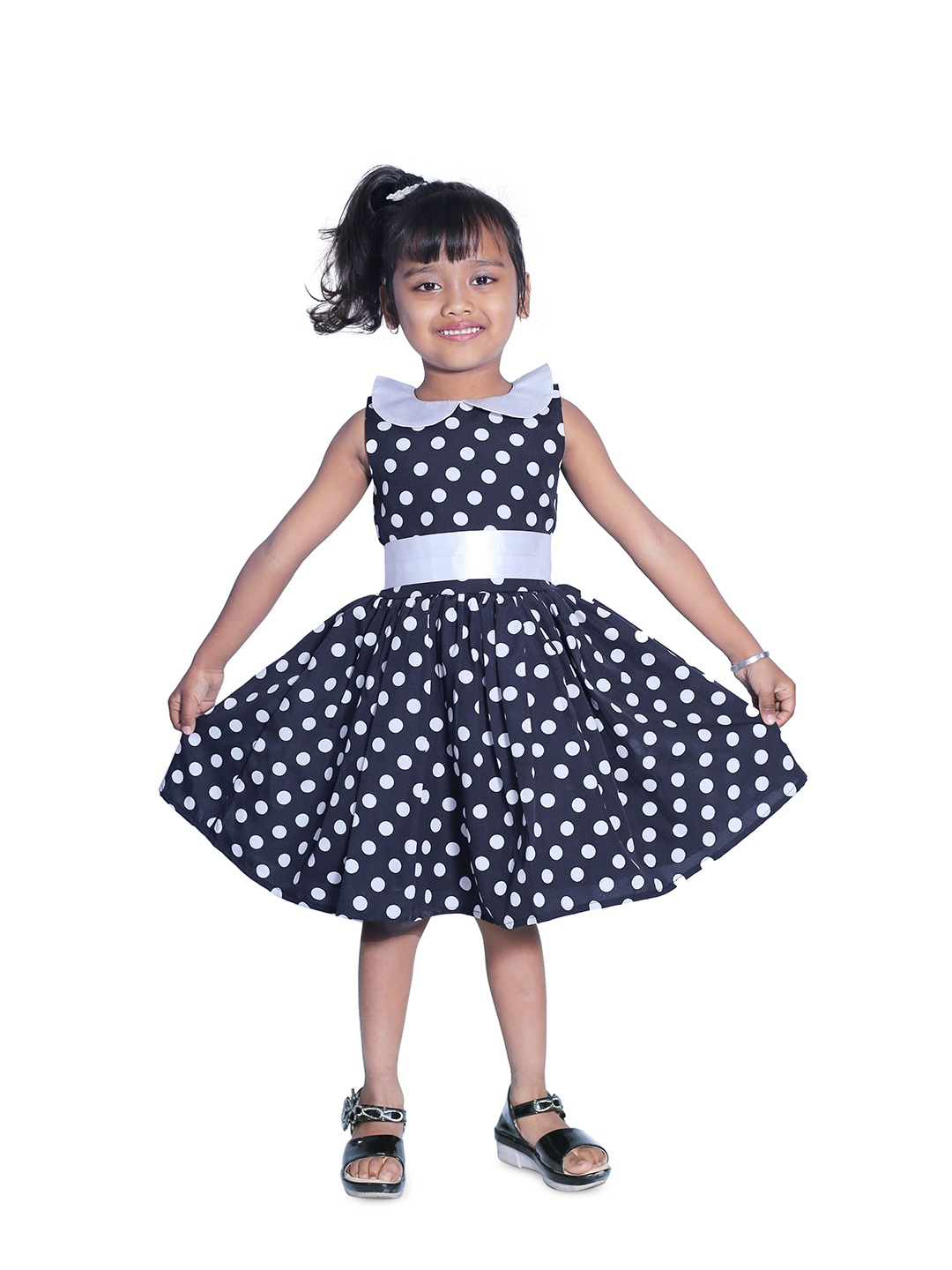 

Wish little Girls Polka Dot Fit and Flare Dress, Black