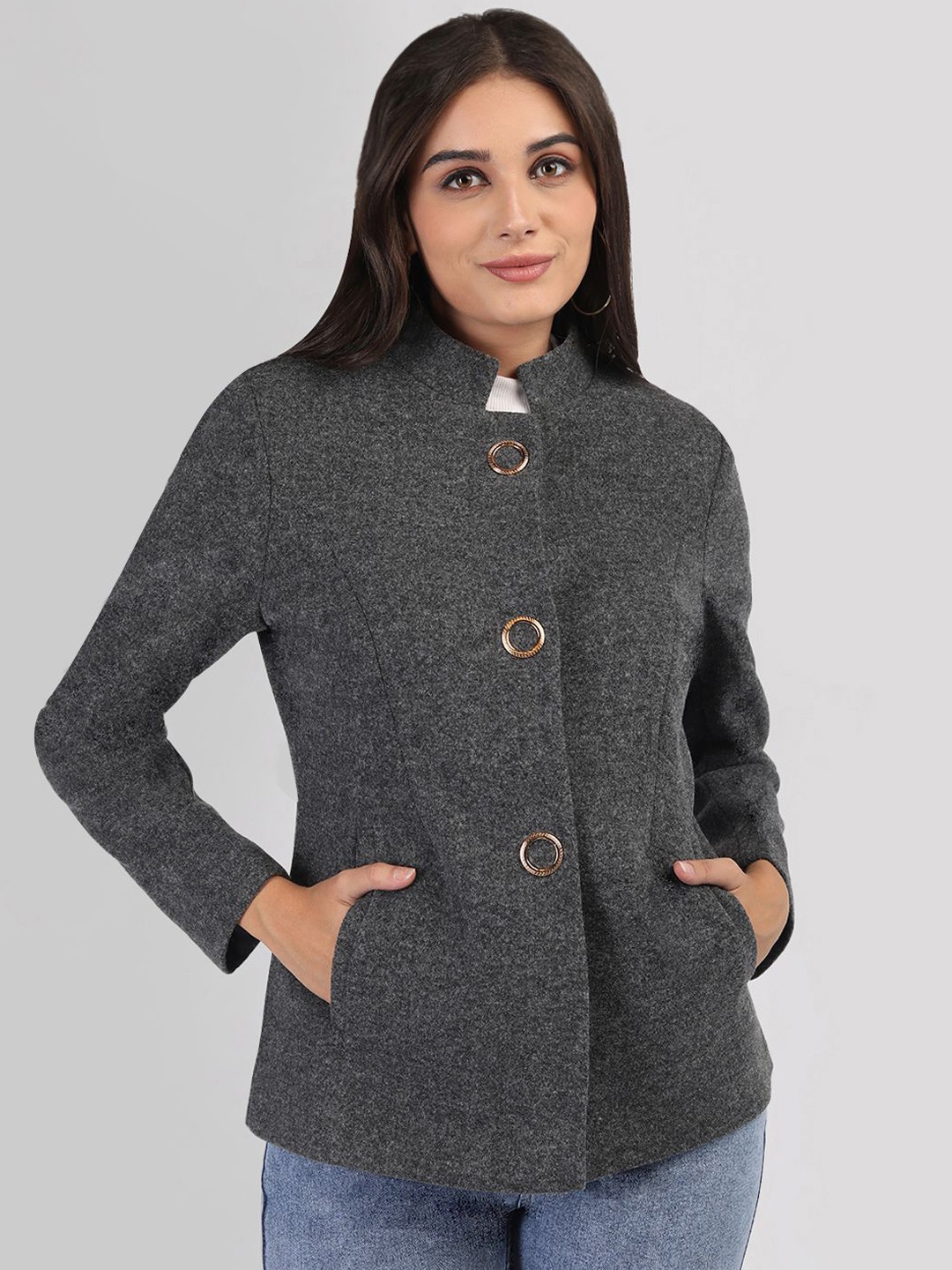

PROTEX Women Single-Breasted Winter Wear Overcoat, Grey