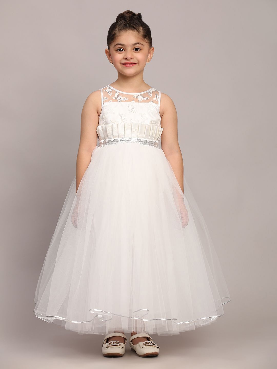 

Toy Balloon kids Girl Embellished Applique Net Fit & Flare Maxi Dress, White