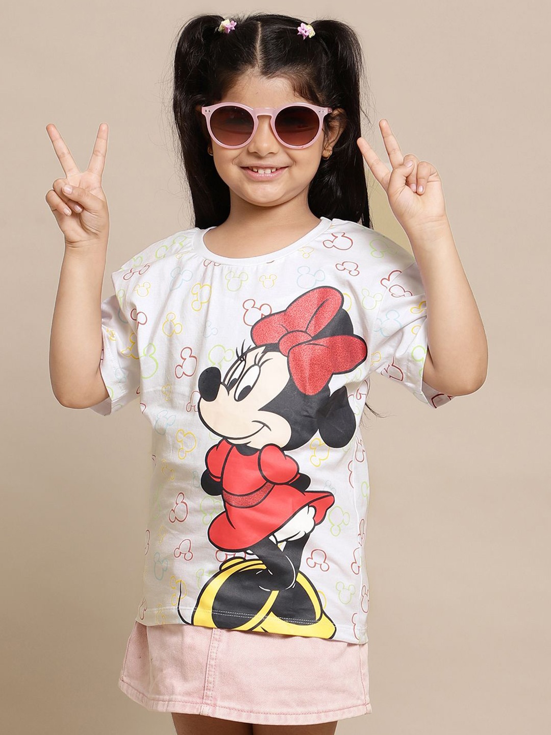 

Kids Ville Girls Mickey & Friends Graphic Printed Round Neck Cotton Relaxed Fit T-shirt, White