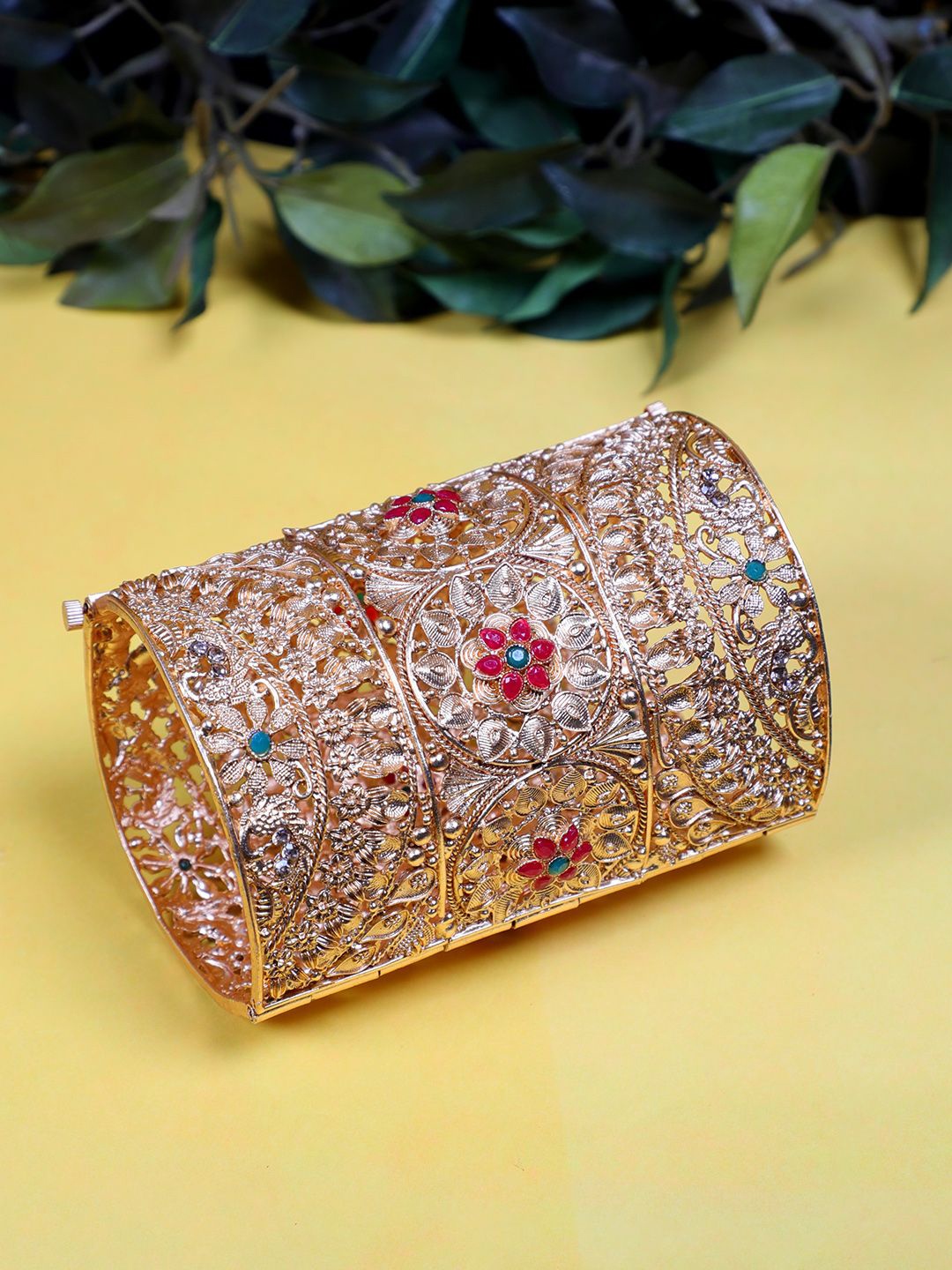 

FIROZA Gold-Plated Stone Studded Bangle