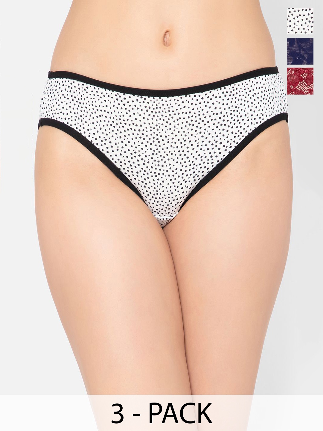 

Clovia Women Pack Of 3 Lace Low-Rise Seamless Bikini Briefs, Maroon