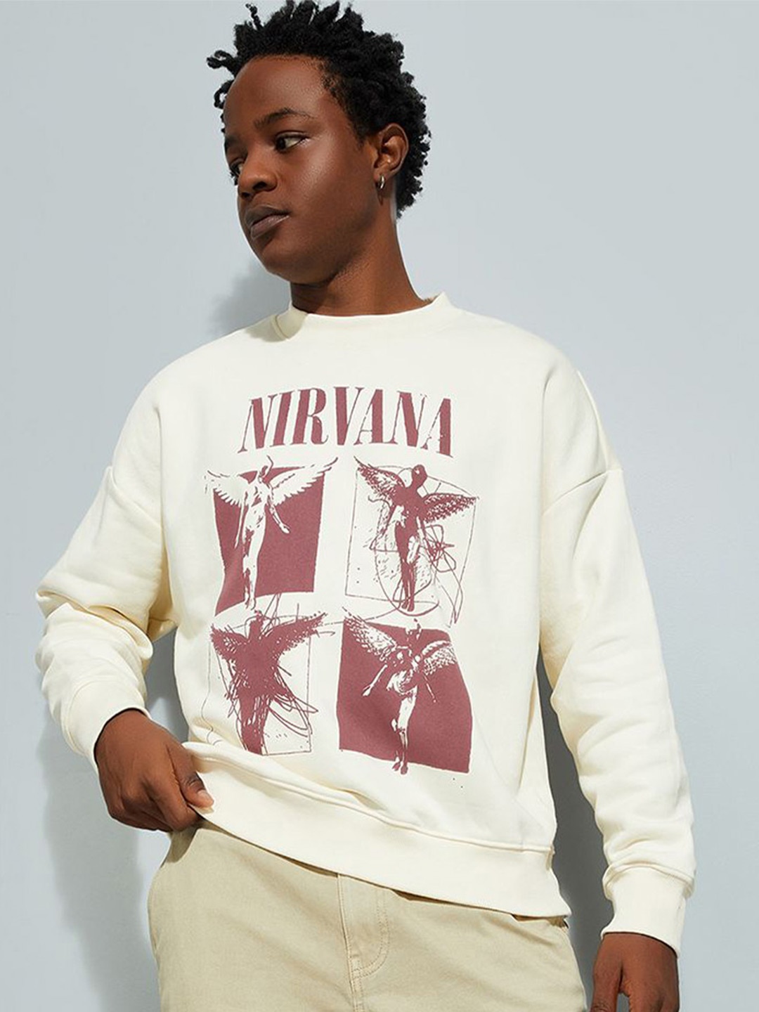 

Max URB_N Men Oversized Printed Sweatshirt, Cream