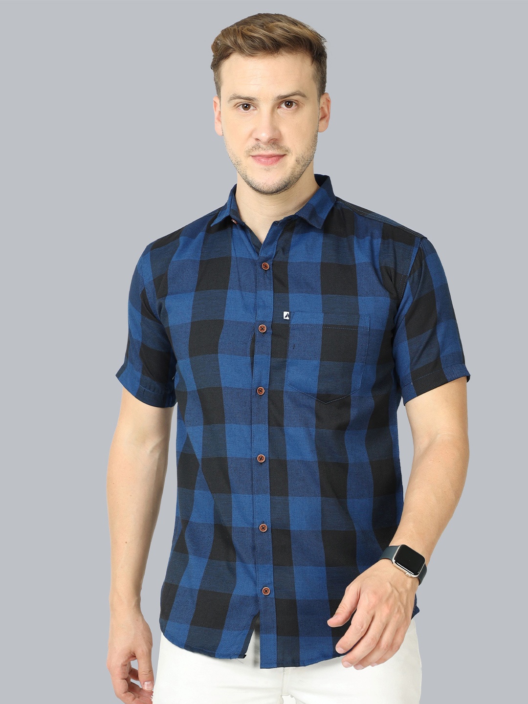 

ALLWIN PAUL Men Classic Spread Collar Shepherd Checked Cotton Casual Shirt, Blue