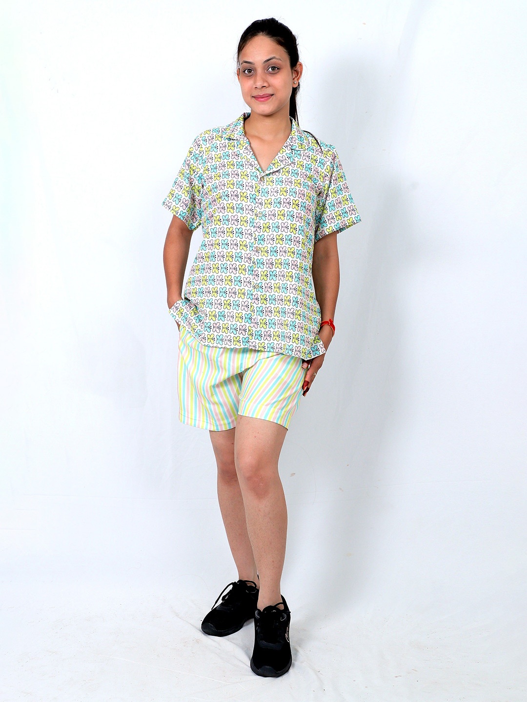 

TILISM Printed Pure Cotton Shirt With Shorts Co-Ords, Green