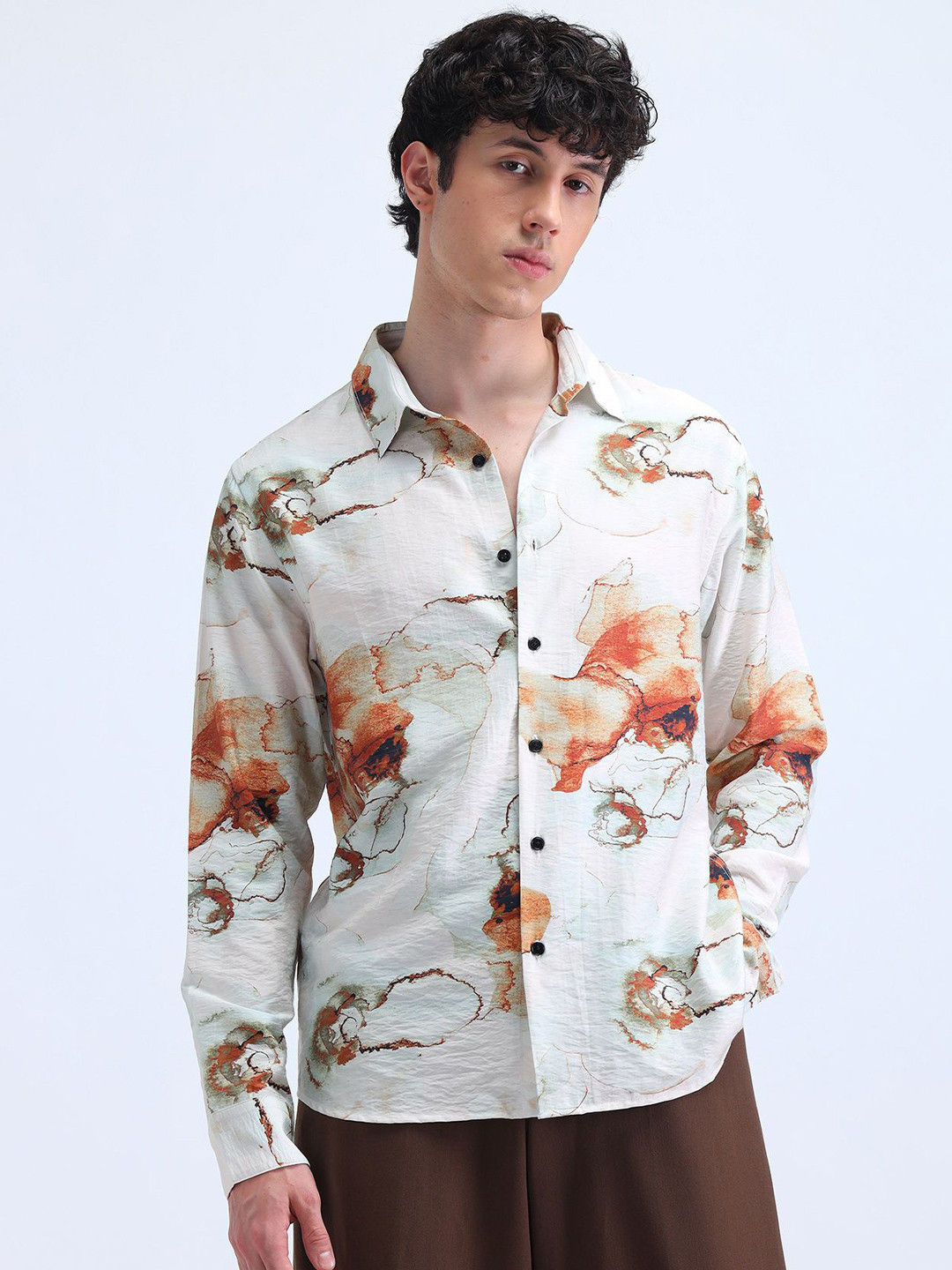 

Flying Machine Men Classic Spread Collar Abstract Printed Casual Shirt, White