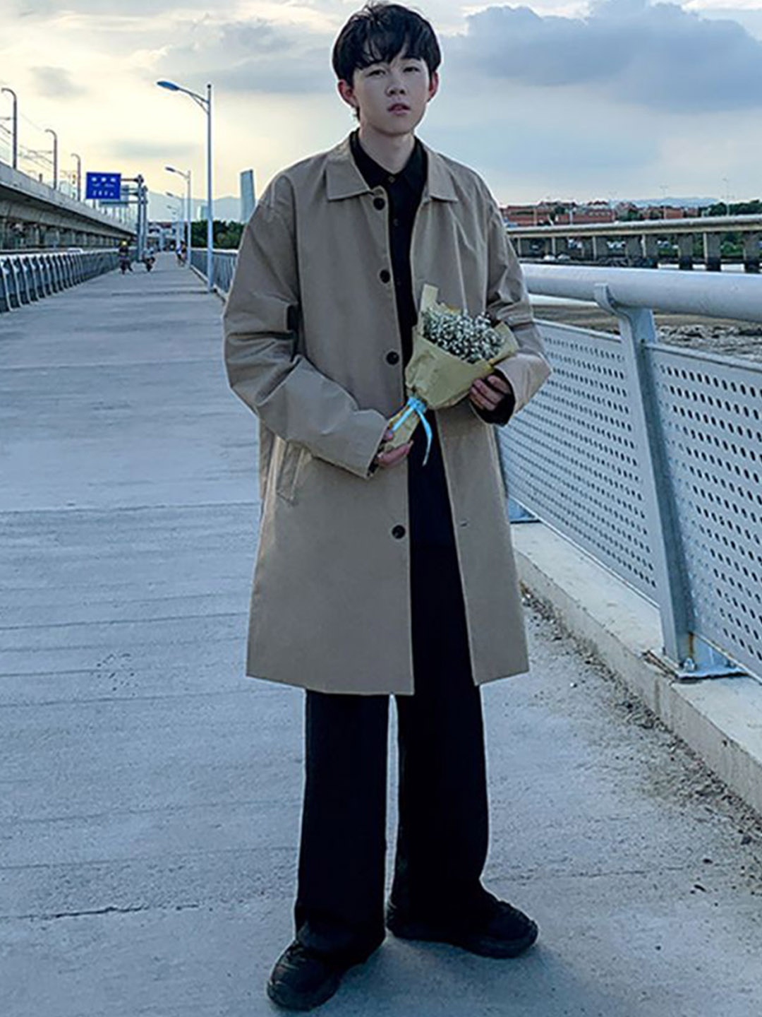 

StyleCast x Revolte Men Single-Breasted Pea Coat, Khaki
