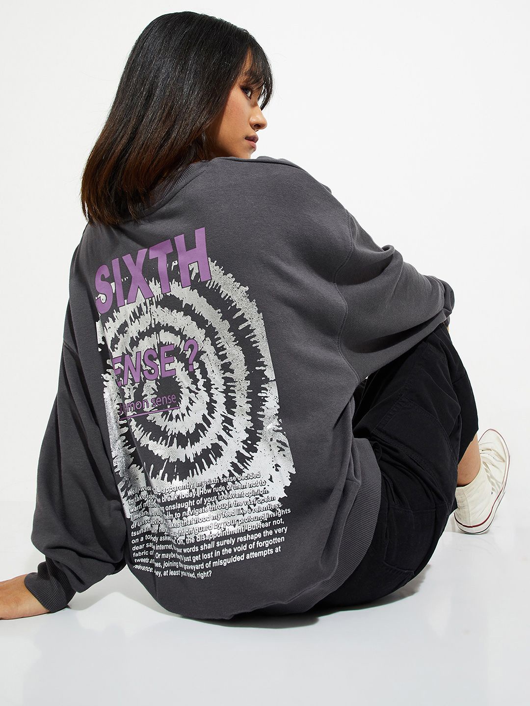 

Max Urb_N Women Oversized Back Printed Sweatshirt, Grey