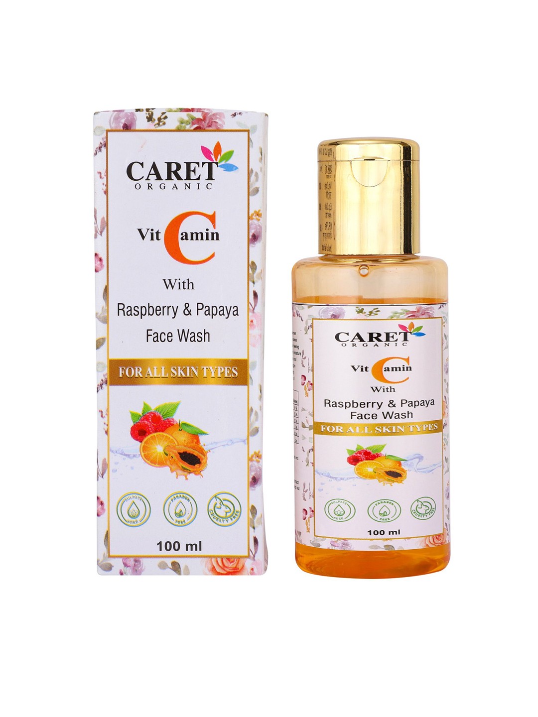 

CARET ORGANIC Vitamin C With Raspberry & Papaya Face Wash For All Skin Type - 100 ml, White