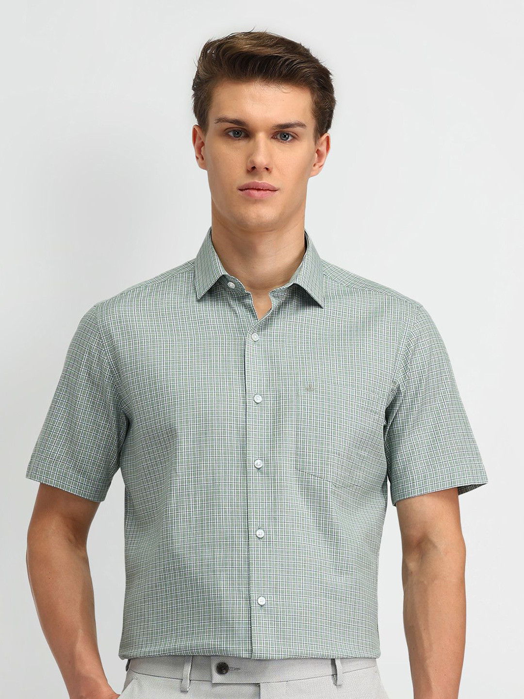 

Arrow Men Classic Spread Collar Micro Checked Cotton Formal Shirt, Green