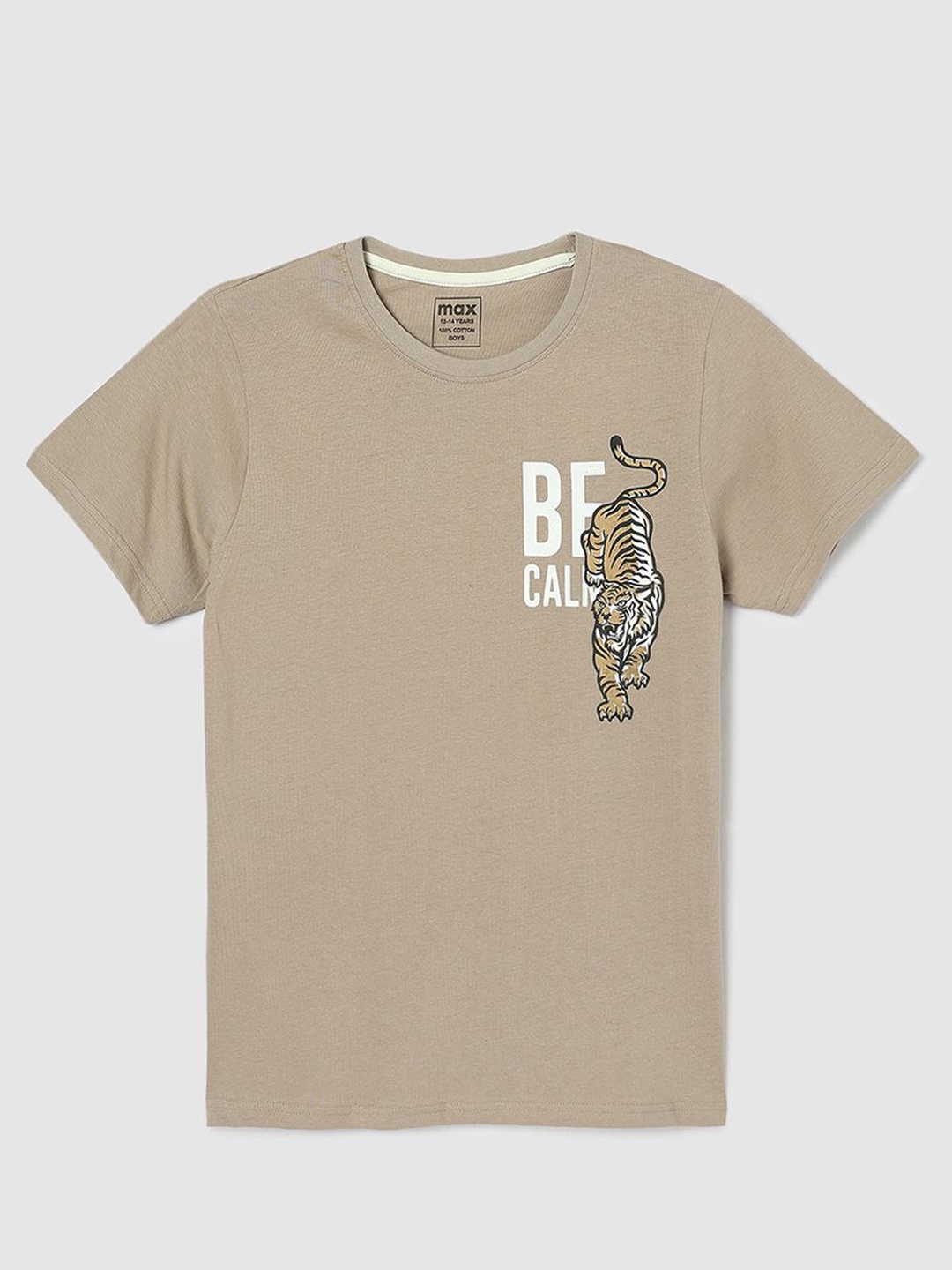 

max Boys Graphic Printed Round Neck Cotton T-shirt, Beige