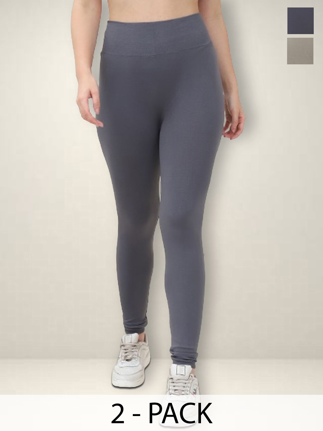 

Jinfo Women Pack Of 2 High Rise Ankle-Length Gym Tights, Grey