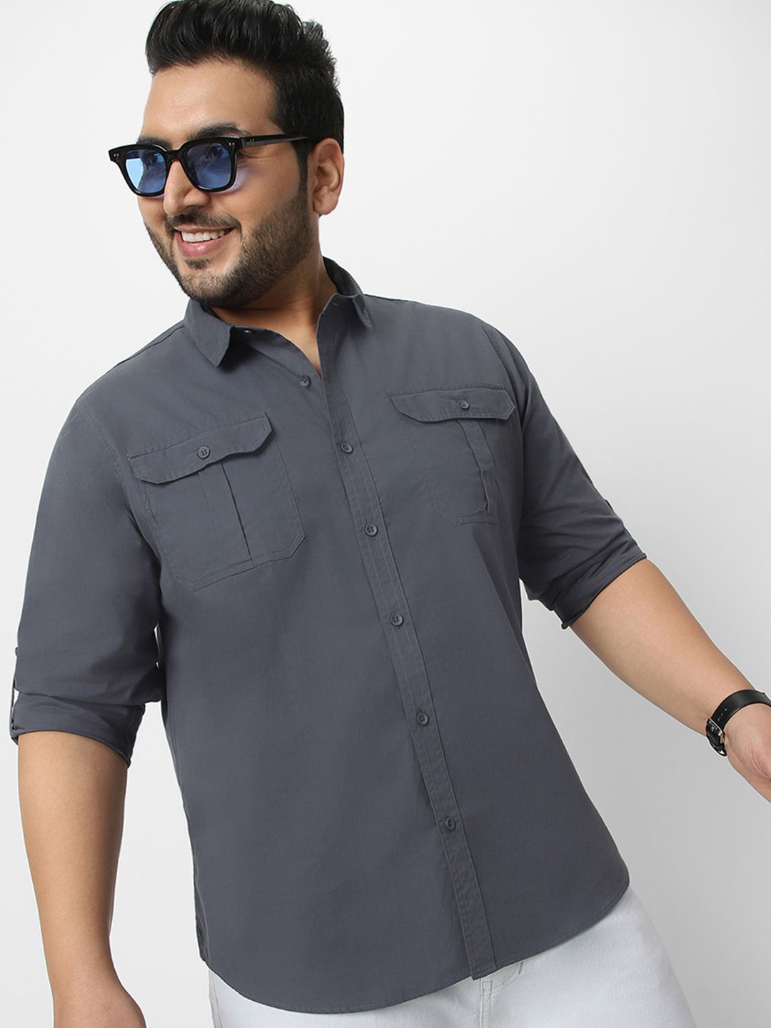 

Urbano Plus Men Spread Collar Solid Cotton Casual Shirt, Grey