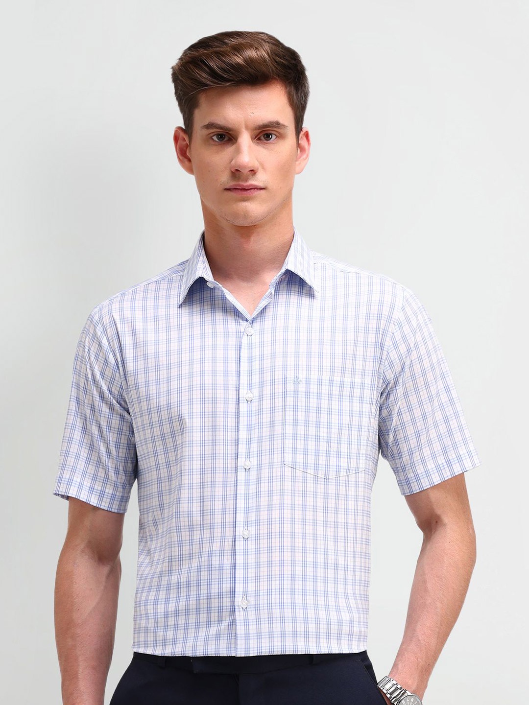 

Arrow Men Classic Spread Collar Tartan Checked Cotton Casual Shirt, Purple