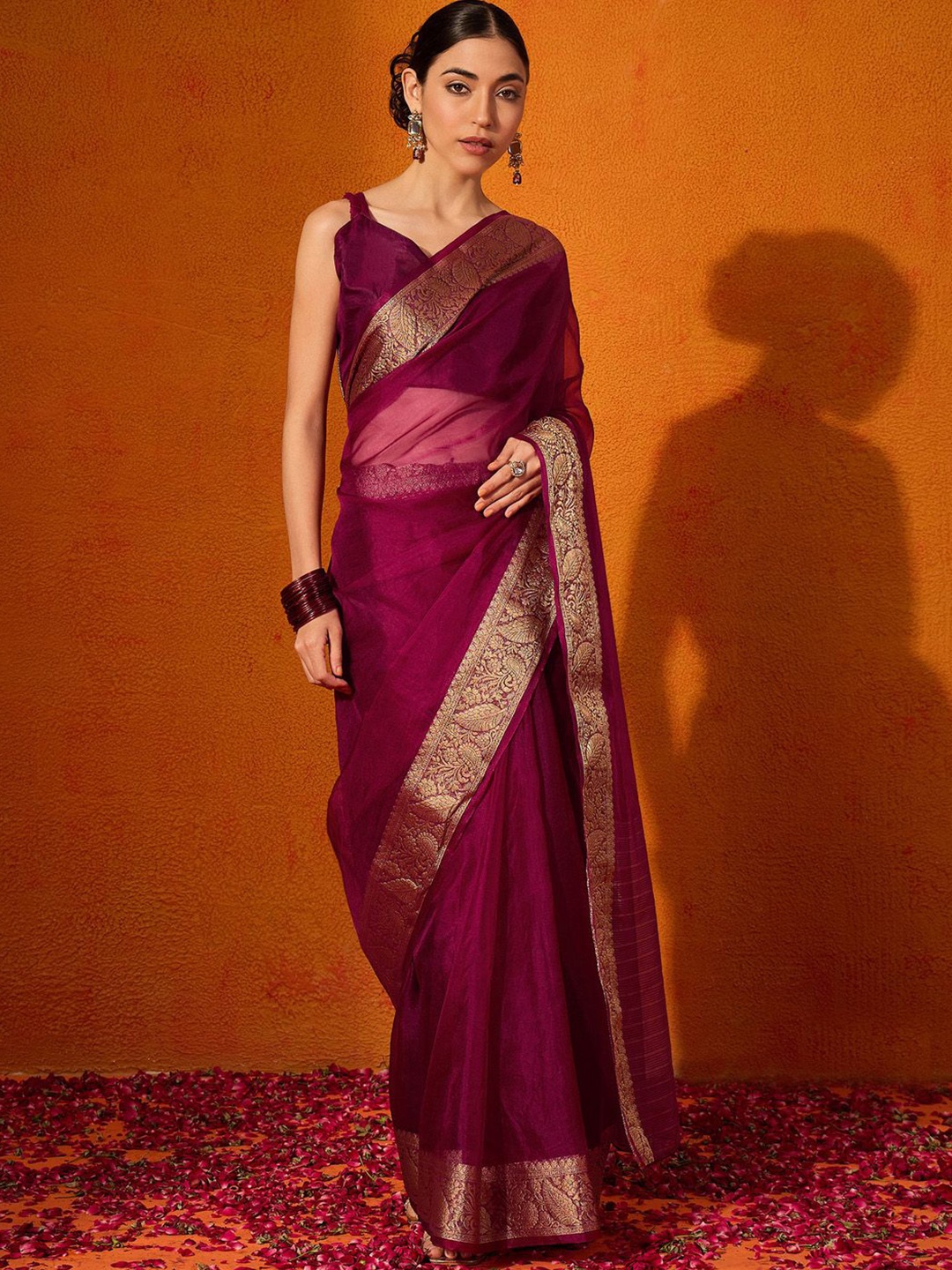 

Anouk Rustic Woven Design Zari Organza Festive Saree, Magenta