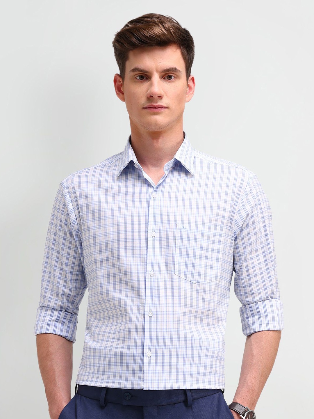 

Arrow Men Manhattan Spread Collar Checked Cotton Slim Fit Formal Shirt, Purple