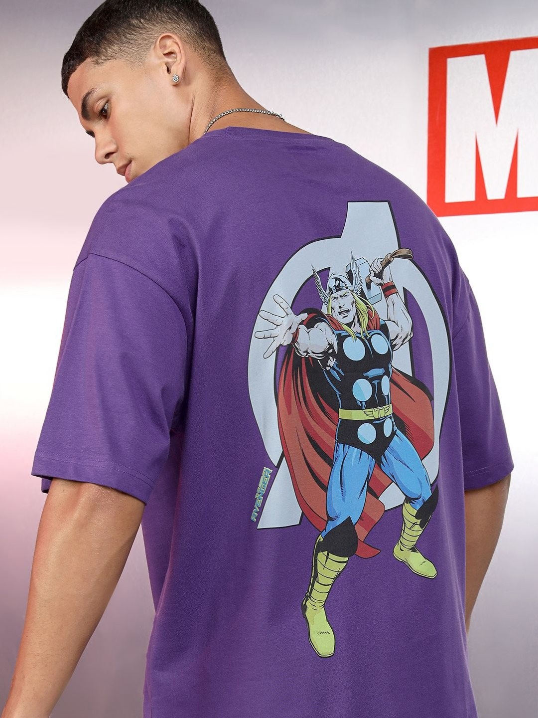 

HIGHLANDER Marvel Men Thor Round Neck Oversized Drop Shoulder Tshirt, Purple