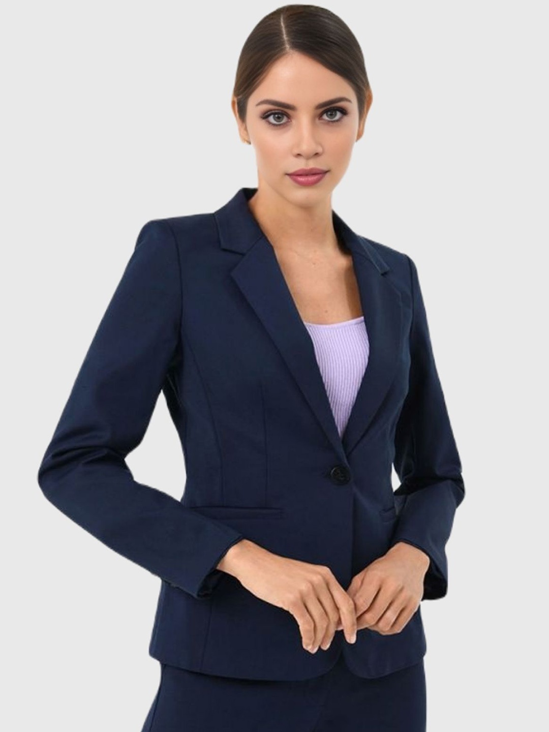 

BAESD Women Notched Lapel Collar Single Breasted Formal Blazer, Navy blue
