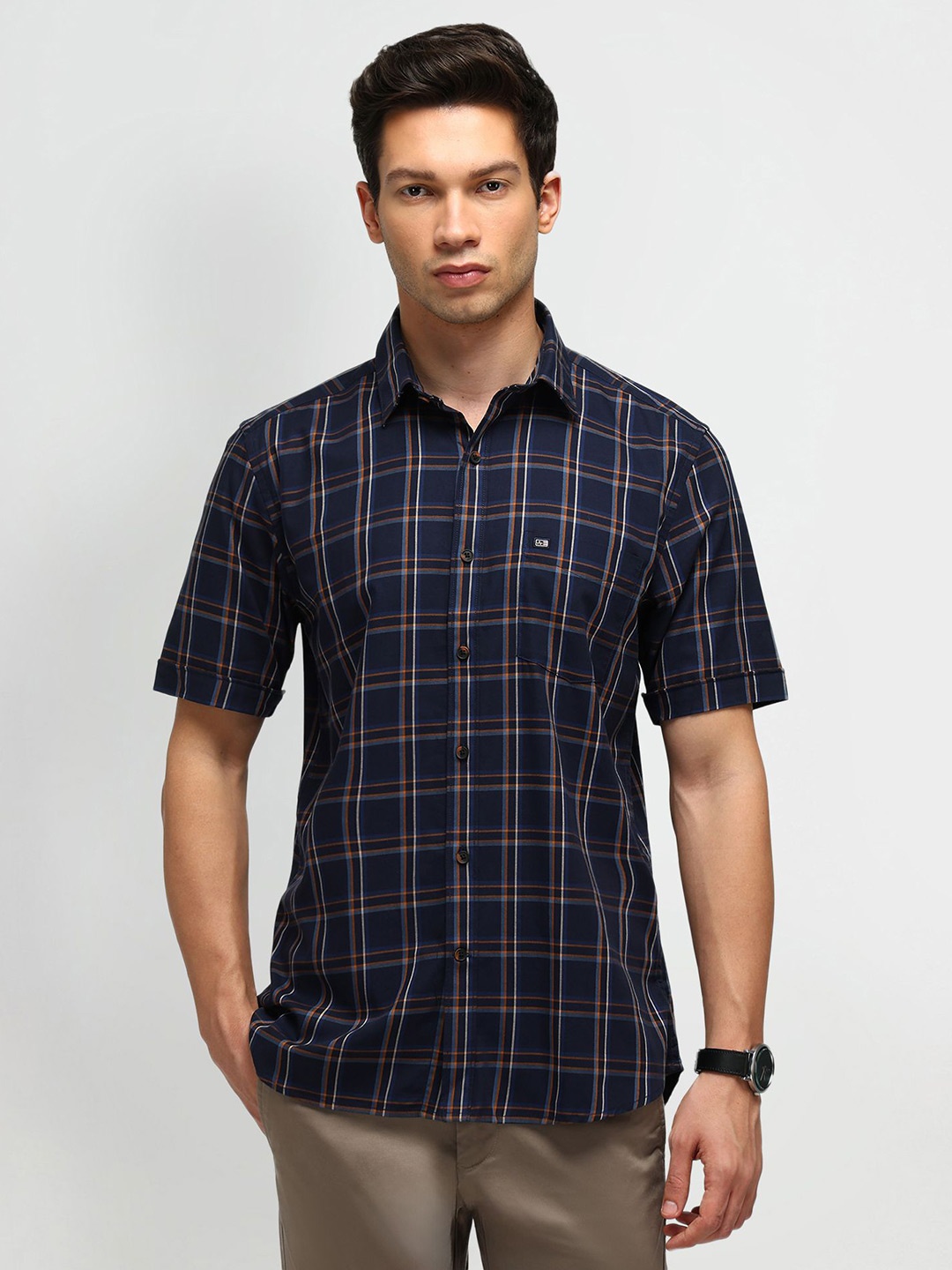 

Arrow Sport Men Classic Opaque Checked Casual Shirt, Navy blue
