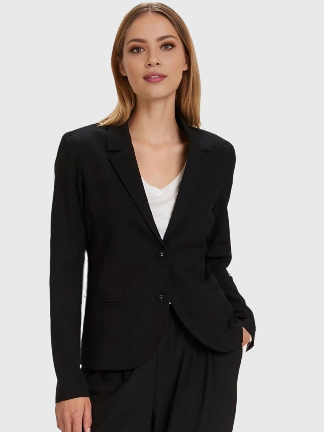 

BAESD Women Notched Lapel Collar Single-Breasted Formal Blazer, Black