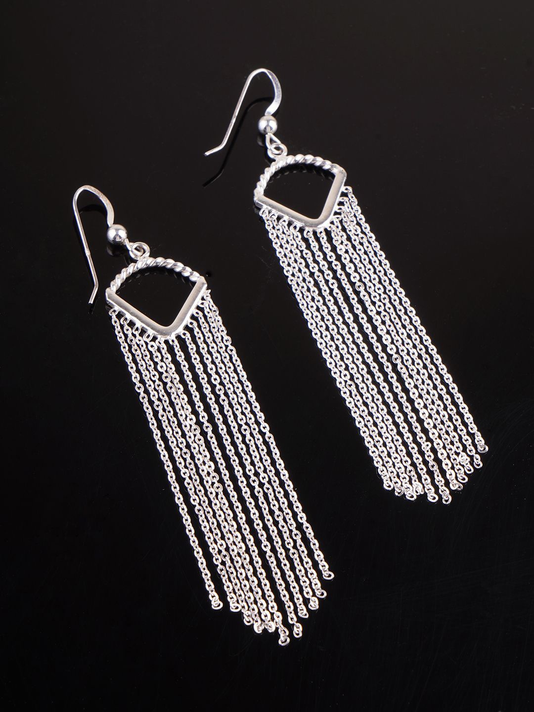 

House of Pataudi 925 Sterling Silver-Plated Contemporary Drop Earrings