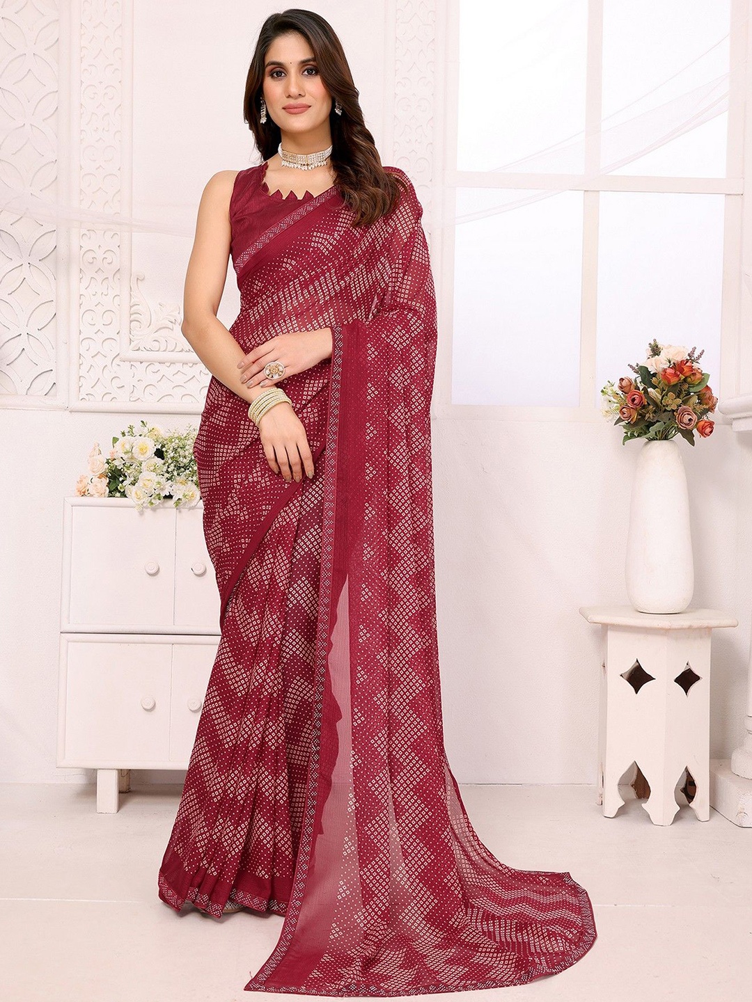 

KALINI Bandhani Printed Saree, Maroon