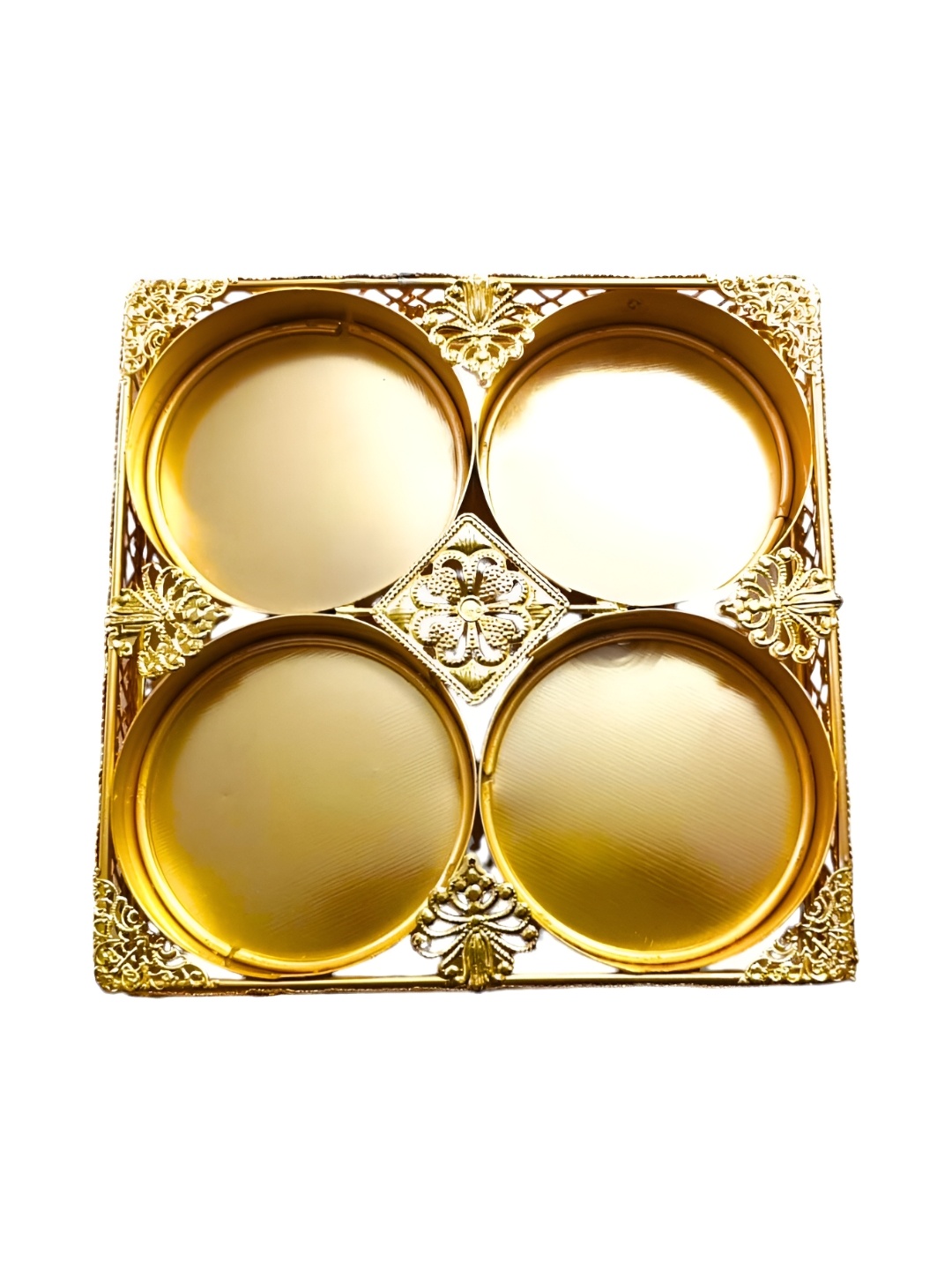 

PUFFSMART Yellow Brass 4 Portion Karwa Chauth Pooja Thali, Gold