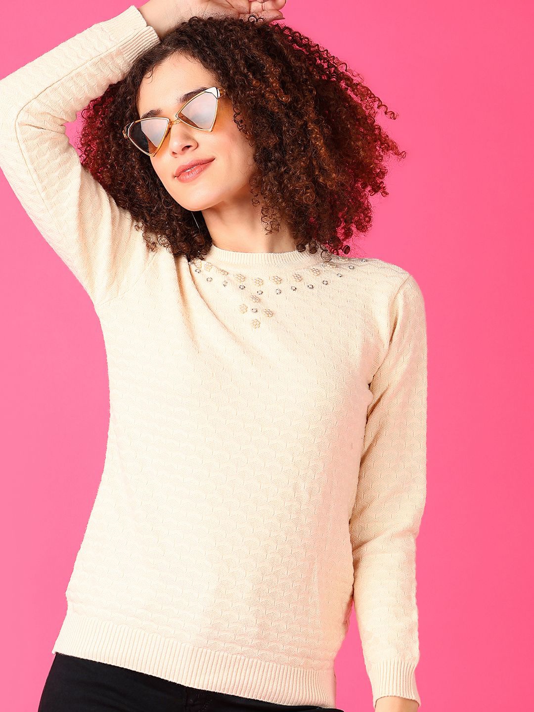 

V-Mart Women Round Neck Pullover, Beige