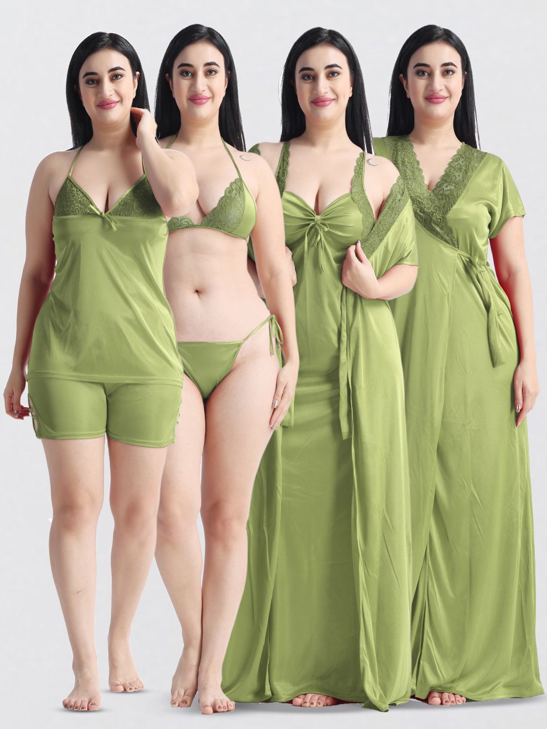 

NIGHT KEYS Women Pack Of 6 Nightdress Set, Green