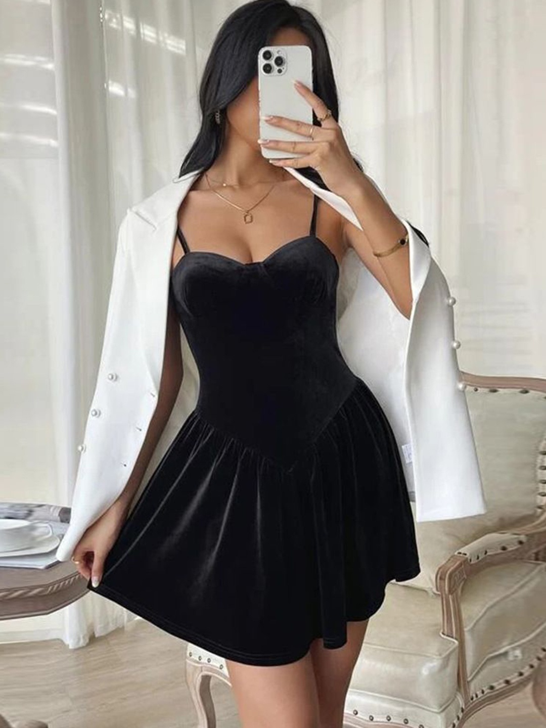 

StyleCast Women Shoulder Straps A-Line Mini Dress, Black