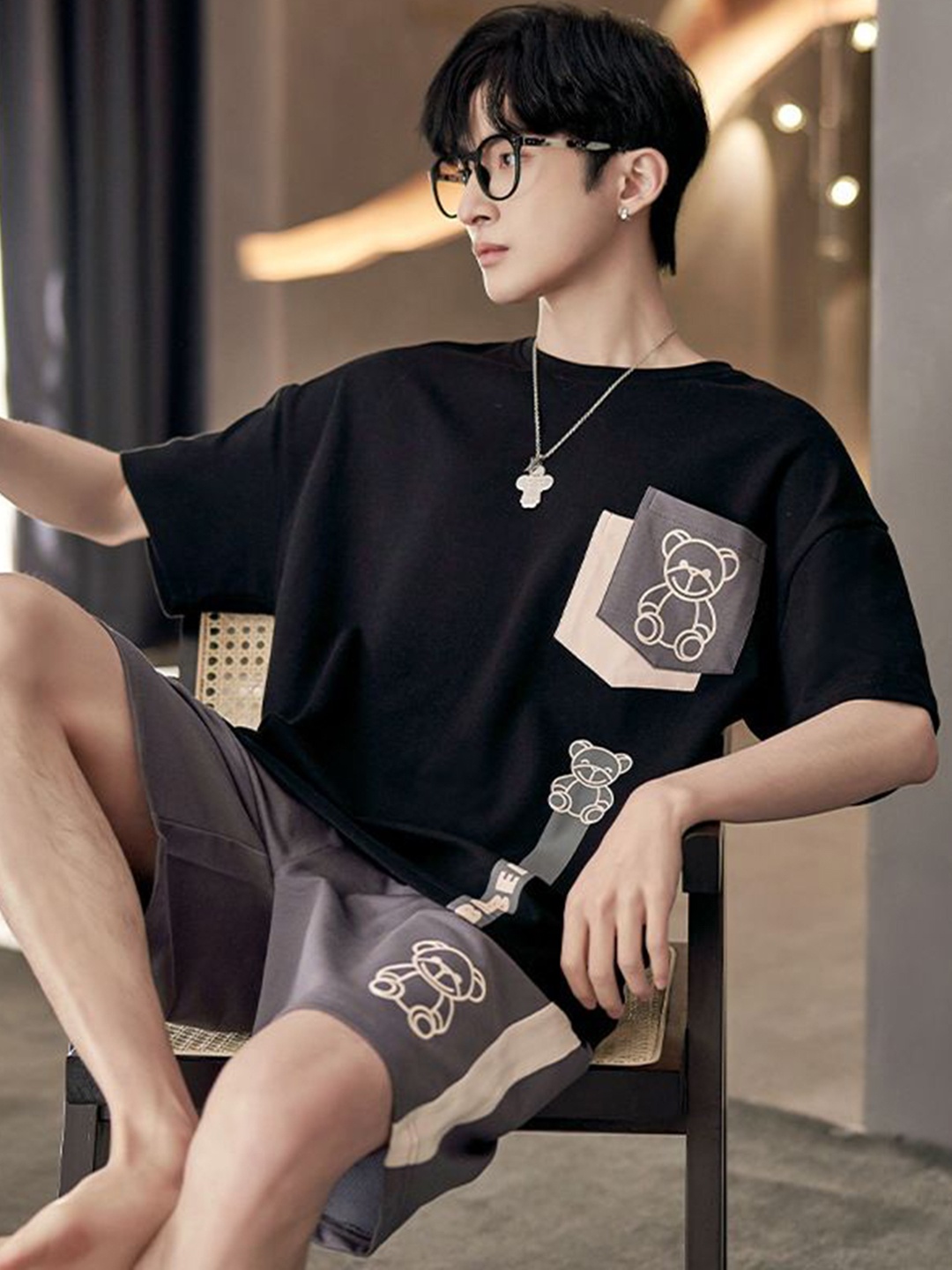 

StyleCast Printed T-Shirt With Shorts Night Suits, Black