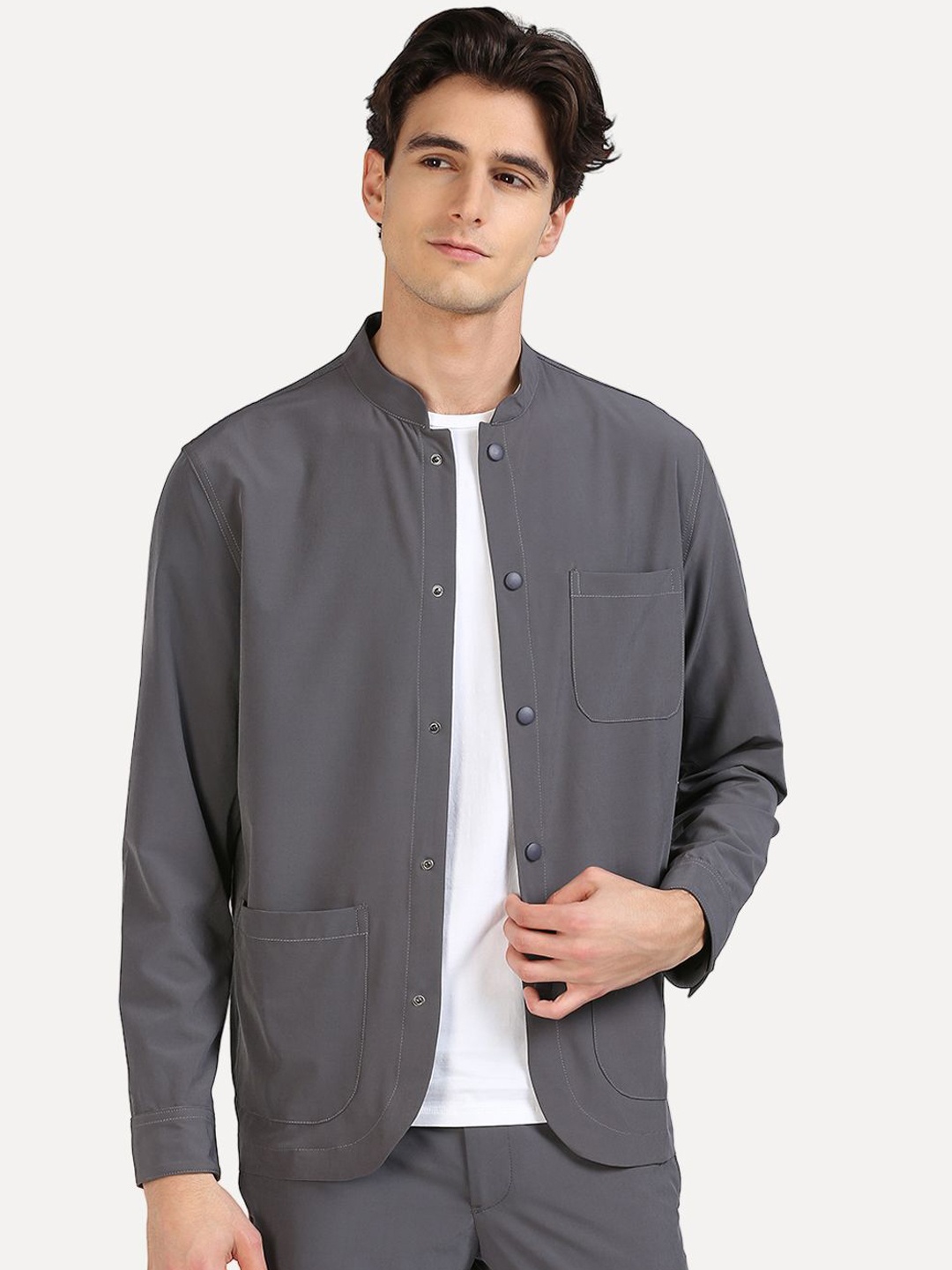 

ONEMILE Men without Longline Tailored Jacket with Embroidered, Grey