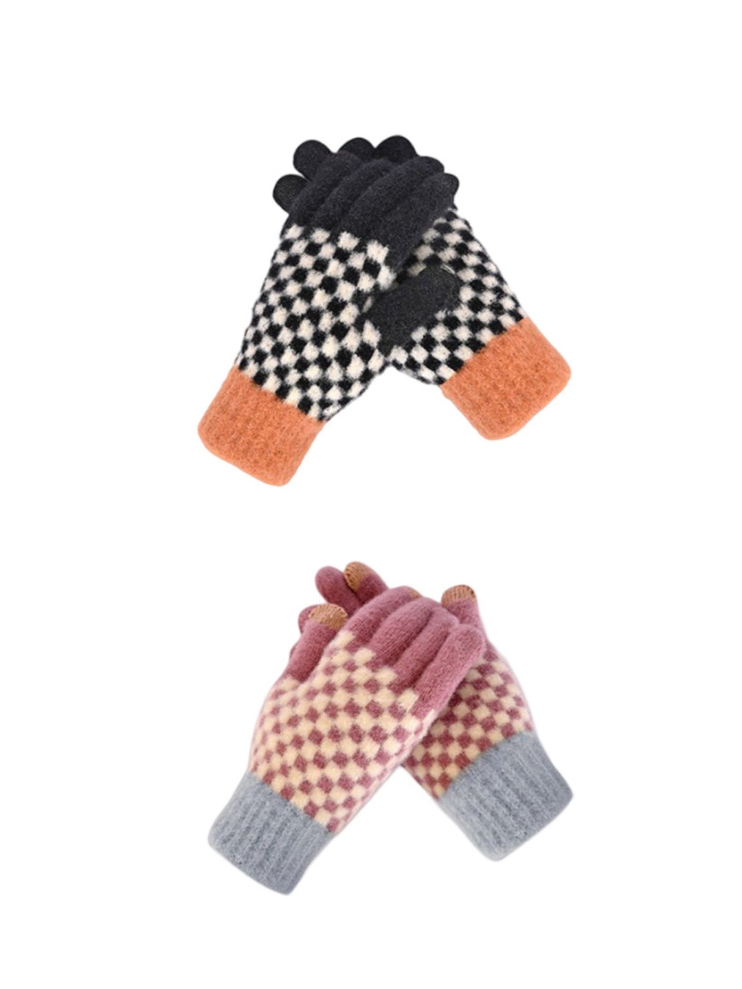 

LOOM LEGACY Women Pack of 2 Checked Acrylic Touchscreen Gloves, White