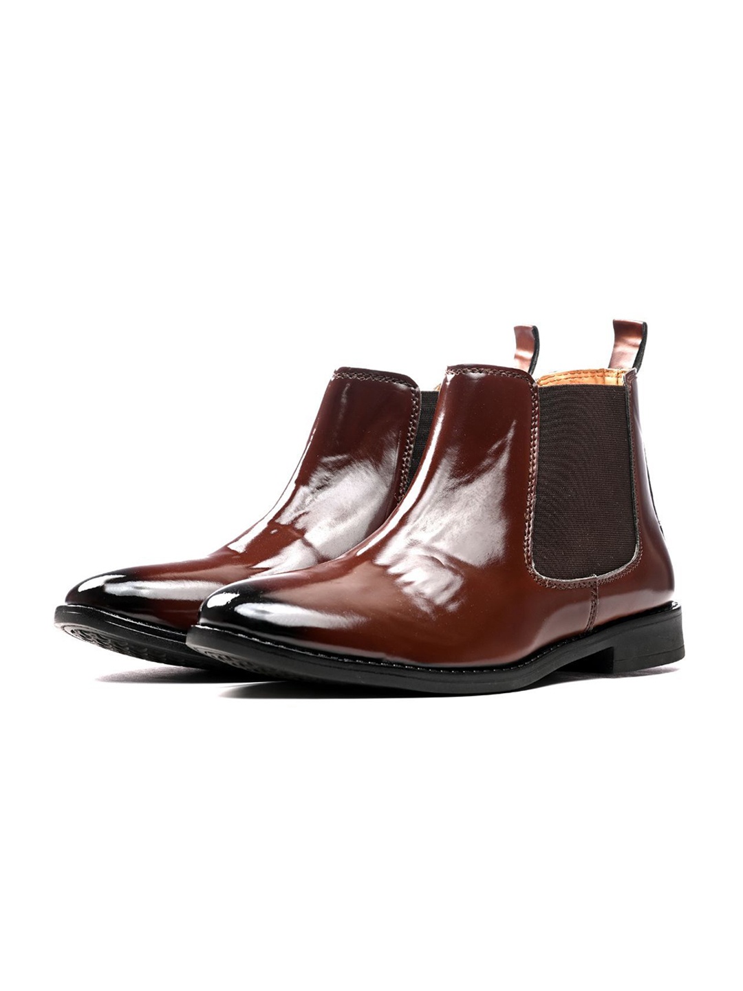 

ITALIAN ELEGANZA Men Synthetic Leather Block Heeled Boots, Brown