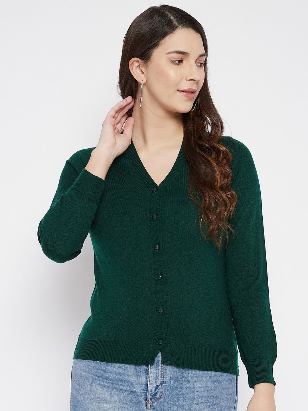 

Zigo Women Woollen Winter Long Sleeves Cardigan Sweater, Green