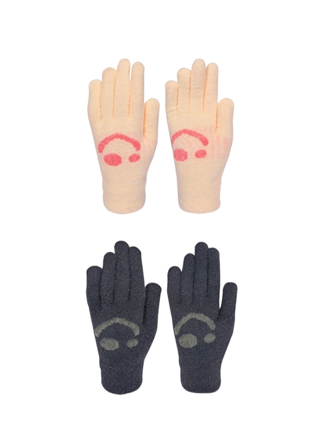 

LOOM LEGACY Women Pack of 2 Patterned Acrylic Winter Gloves, Black