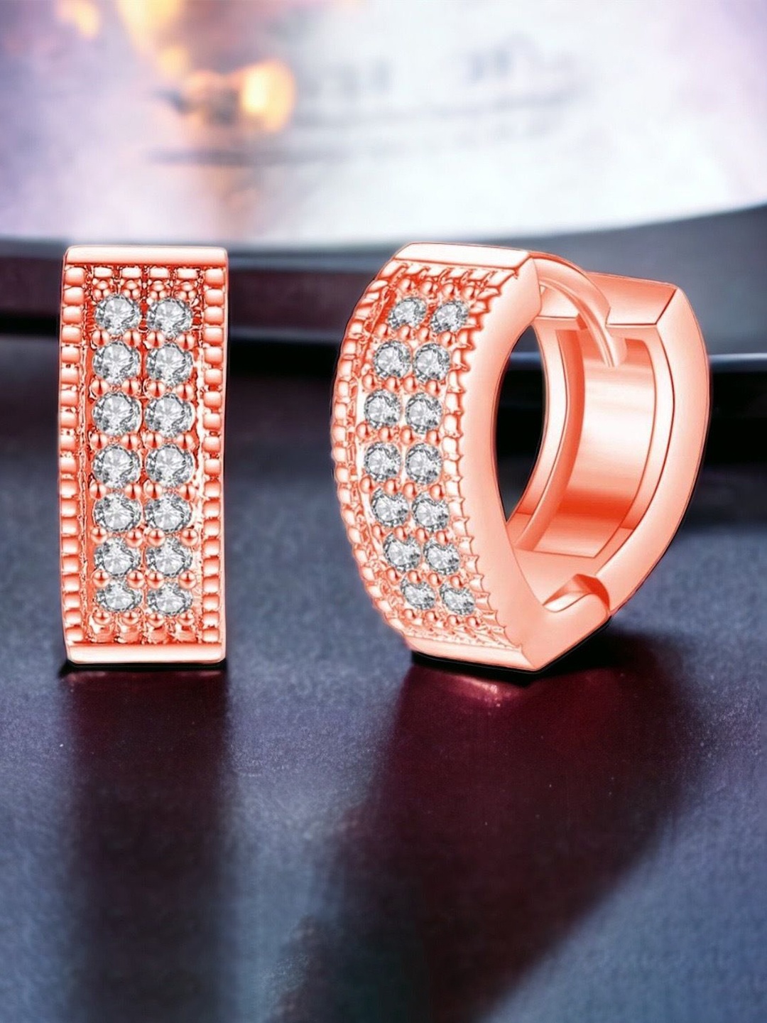 

MYKI Rose Gold-Plated Contemporary Stainless Steel Cubic Zirconia Studs